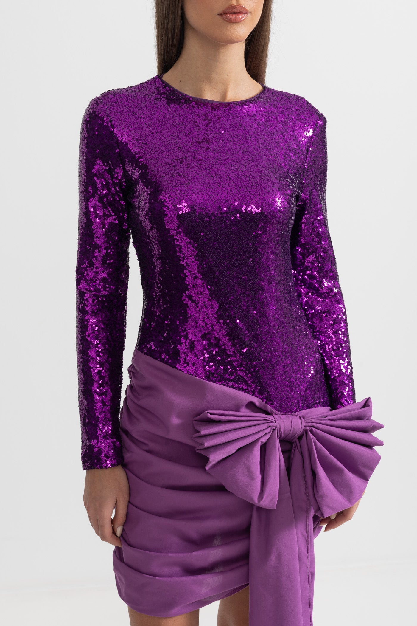 Robe élégante à paillettes avec nœud asymétrique - Violet 