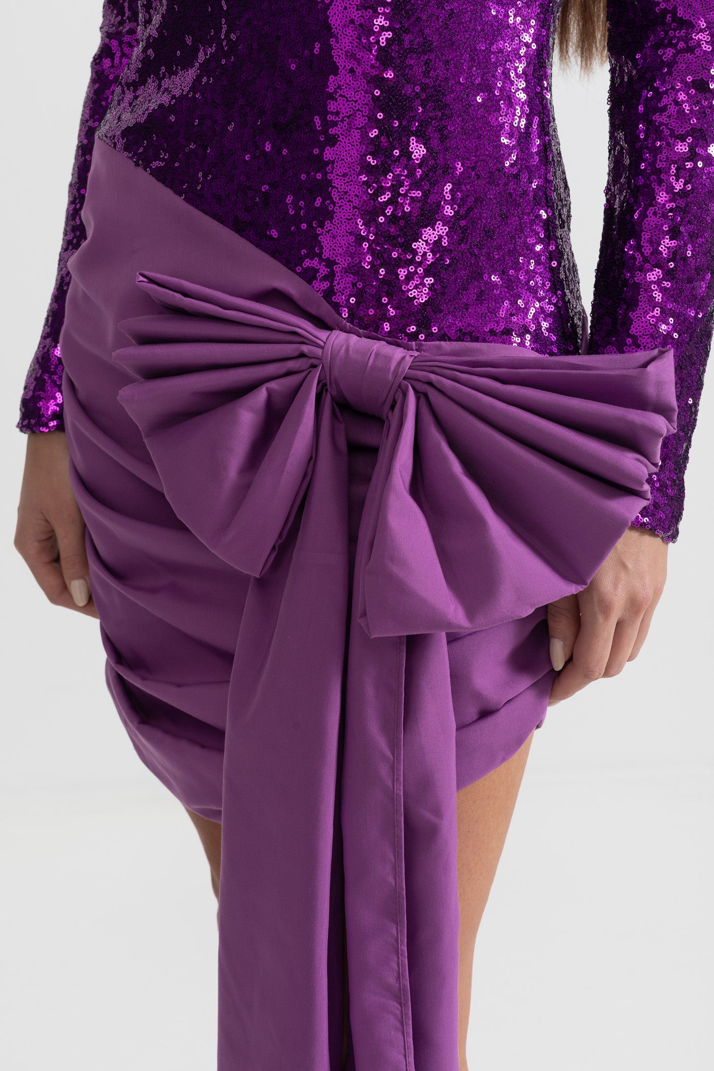 Robe élégante à paillettes avec nœud asymétrique - Violet 