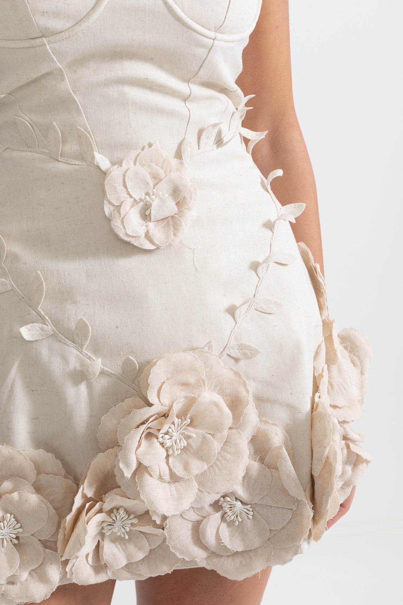 Robe Bustier avec Appliqués Floraux 3D - Ivoire 
