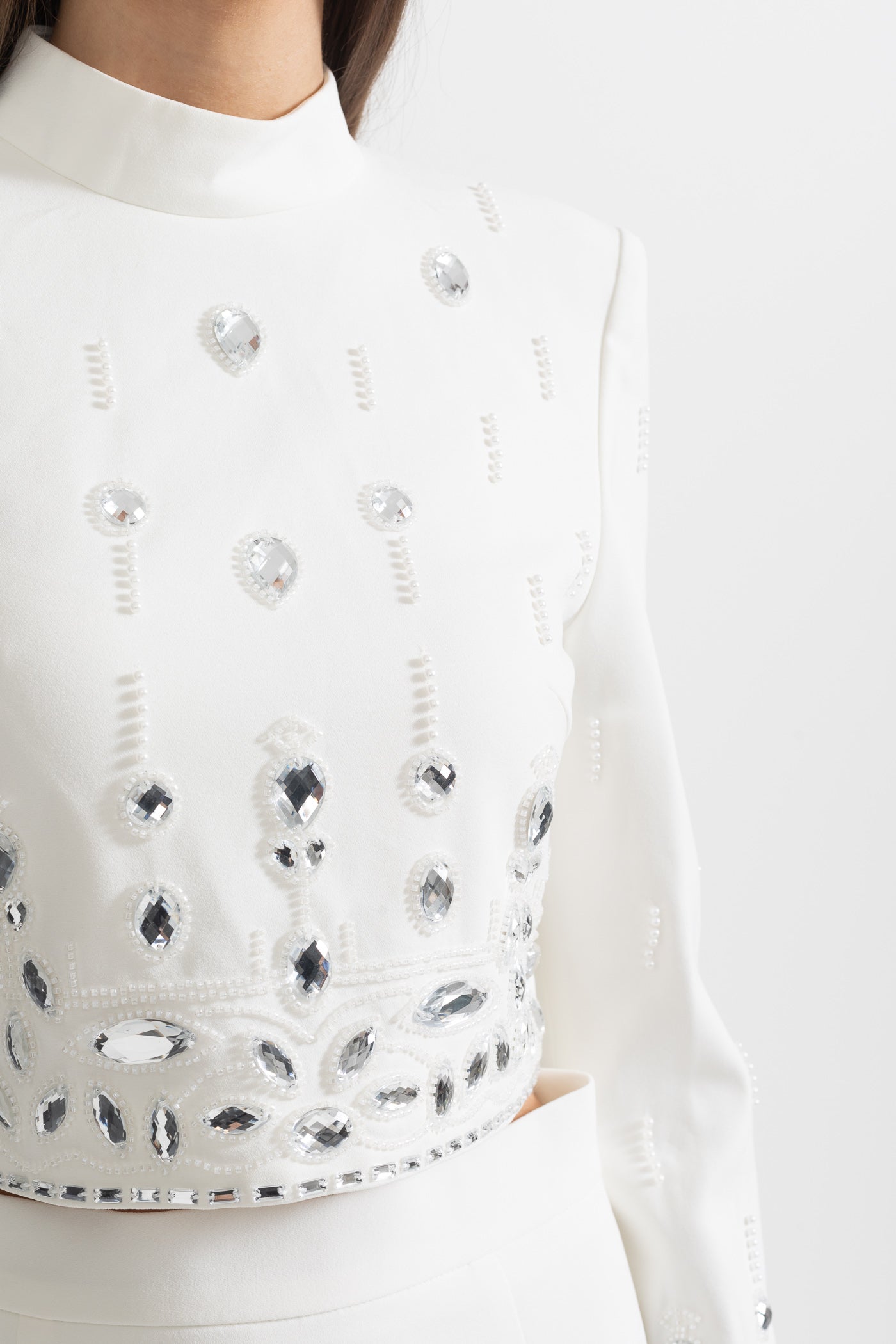 Co-ord orné de diamants avec mini-jupe - Blanc 