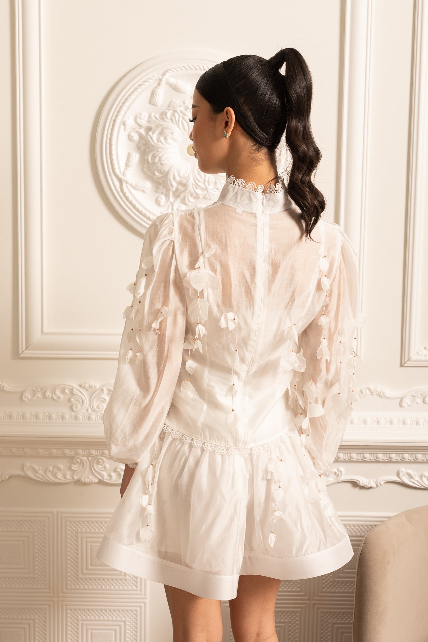 Elegant Floral Co-Ord With Delicate Lace Trim Accents - White