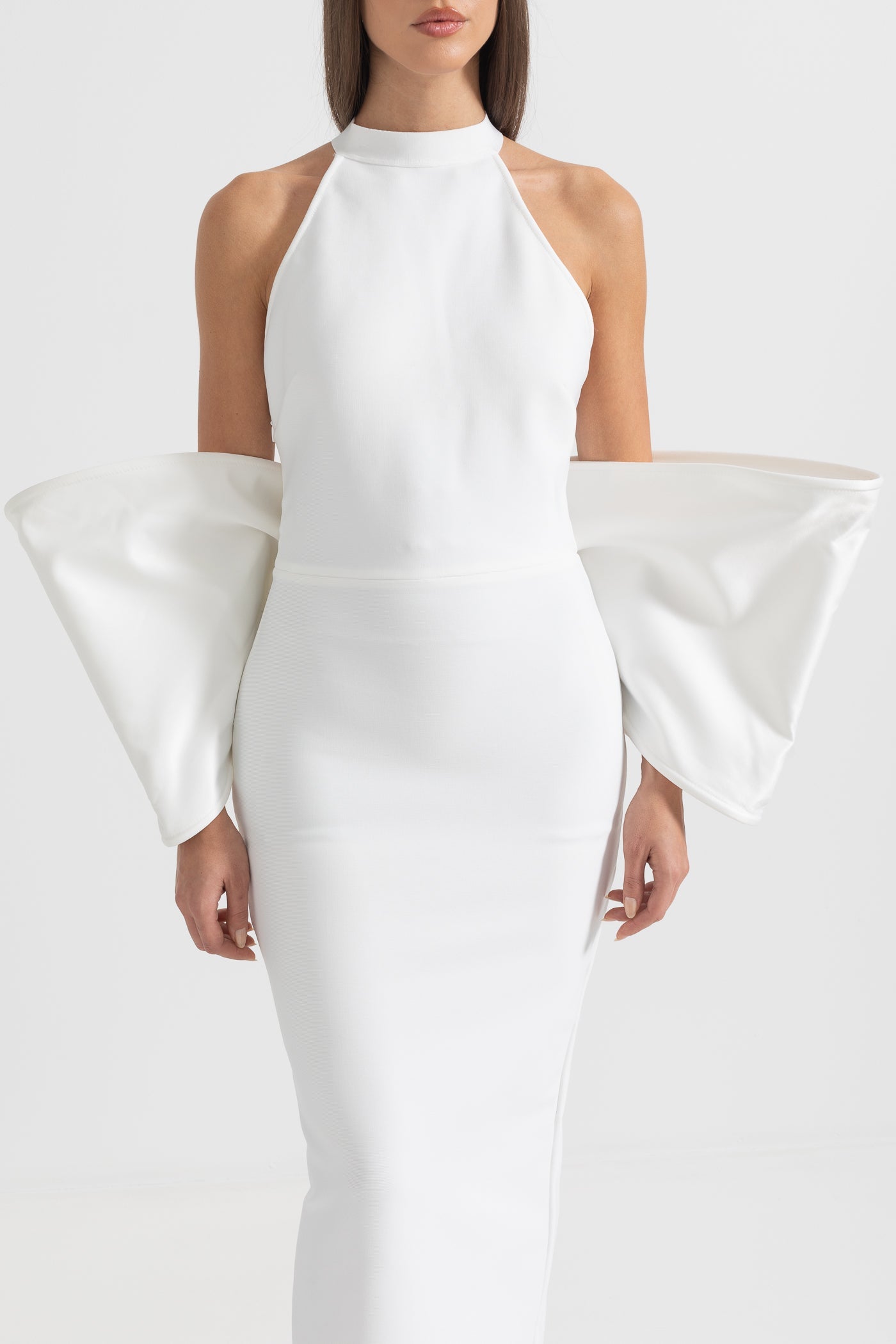 Robe Élégante Avec Détails Nœud au Dos - Blanc 