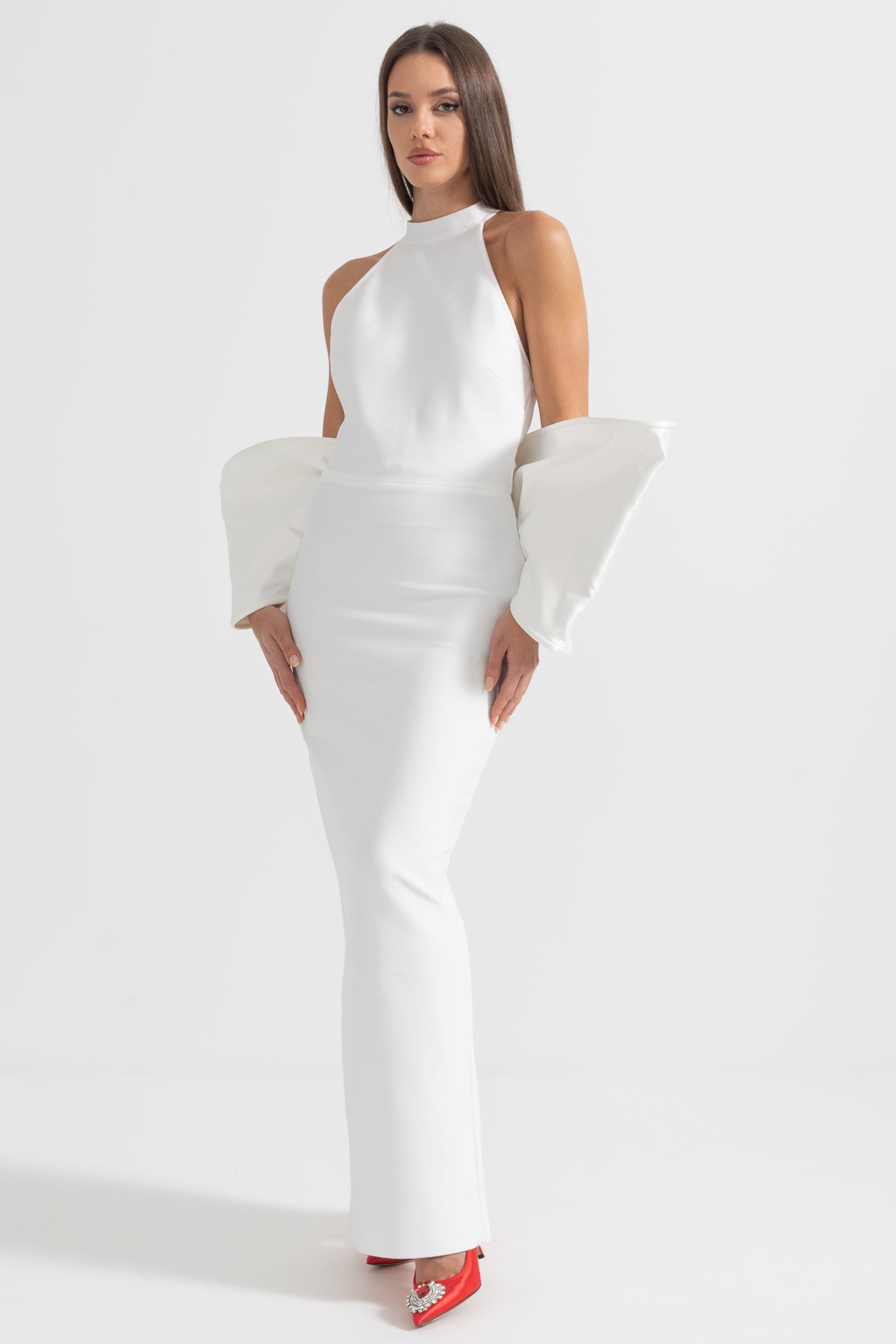 Robe Élégante Avec Détails Nœud au Dos - Blanc 