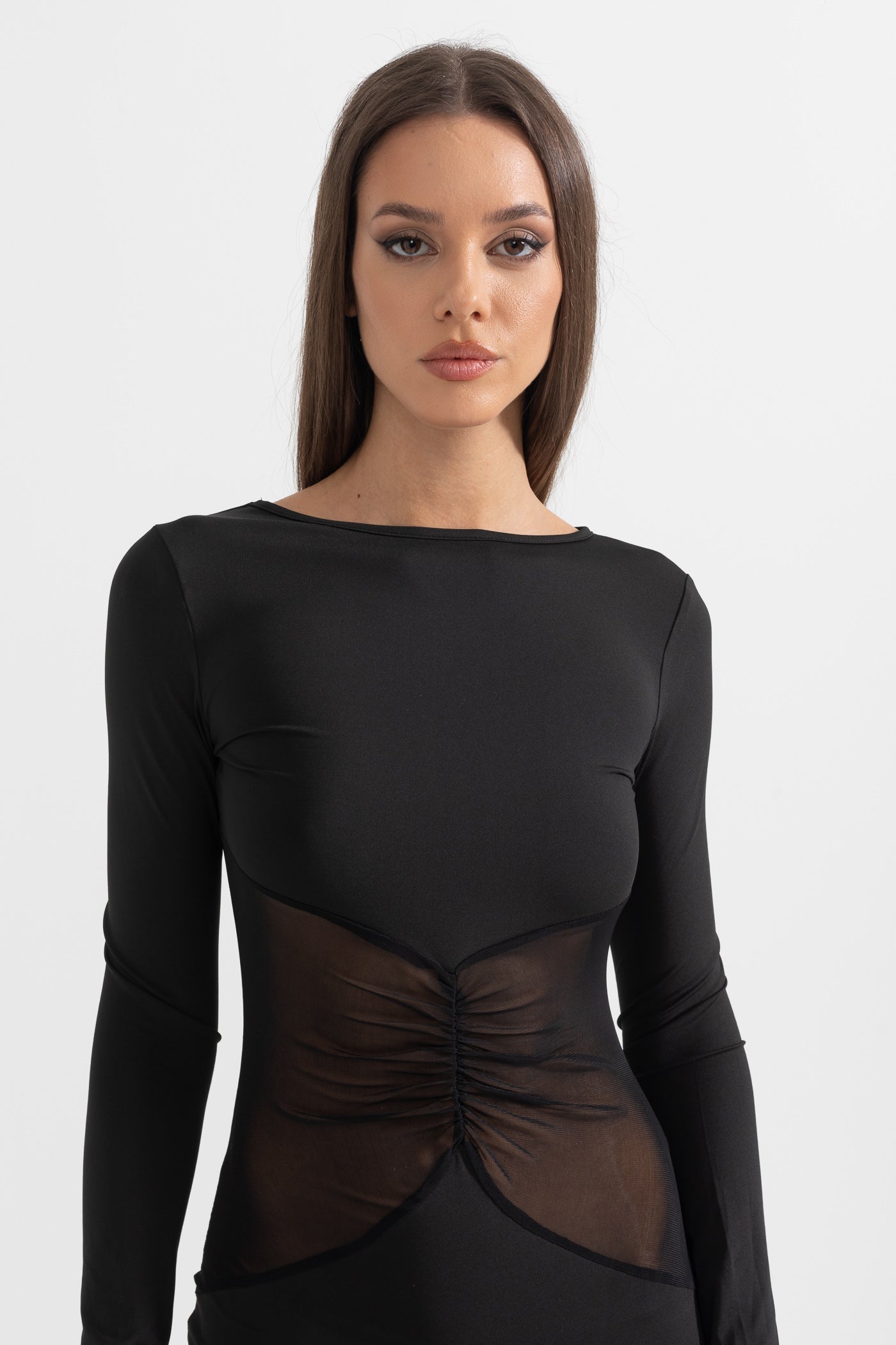 Robe longue élégante avec taille transparente - Noir 