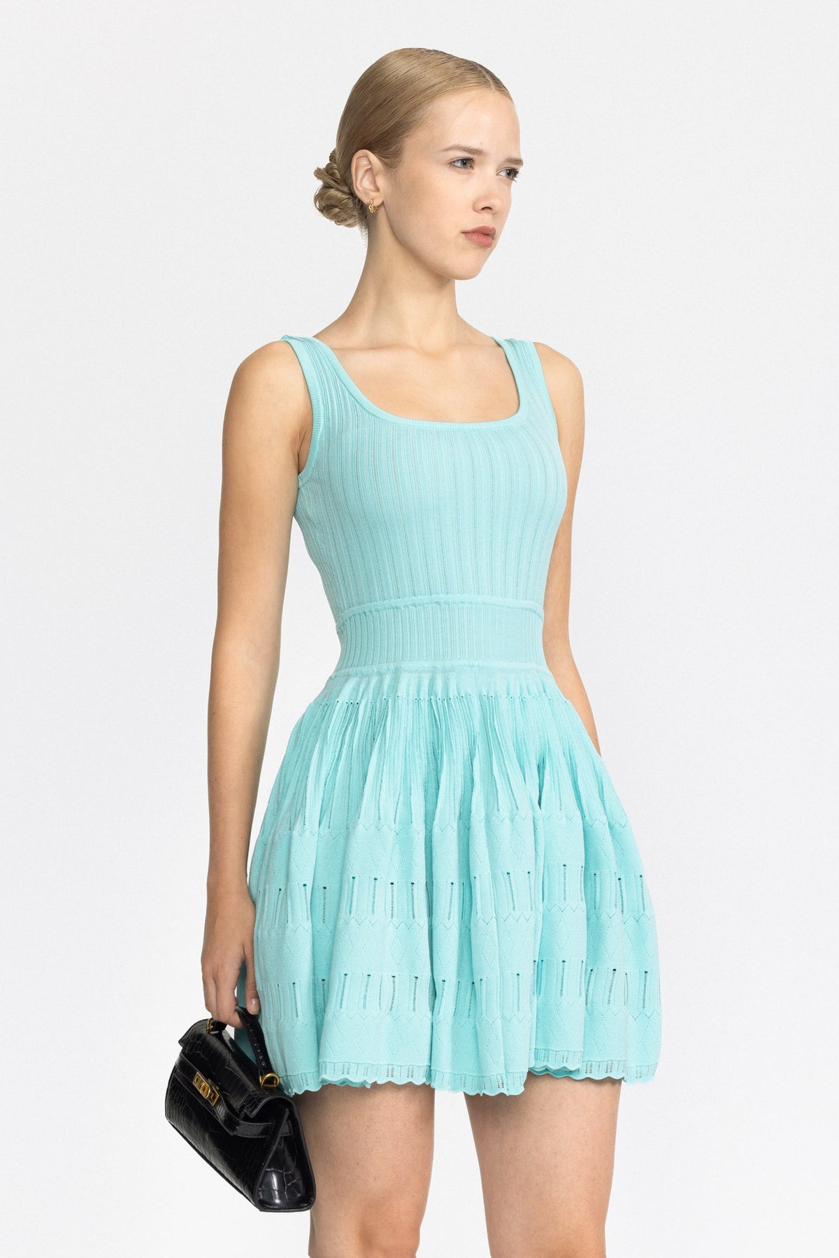 Robe mini patineuse en maille pointelle - menthe 