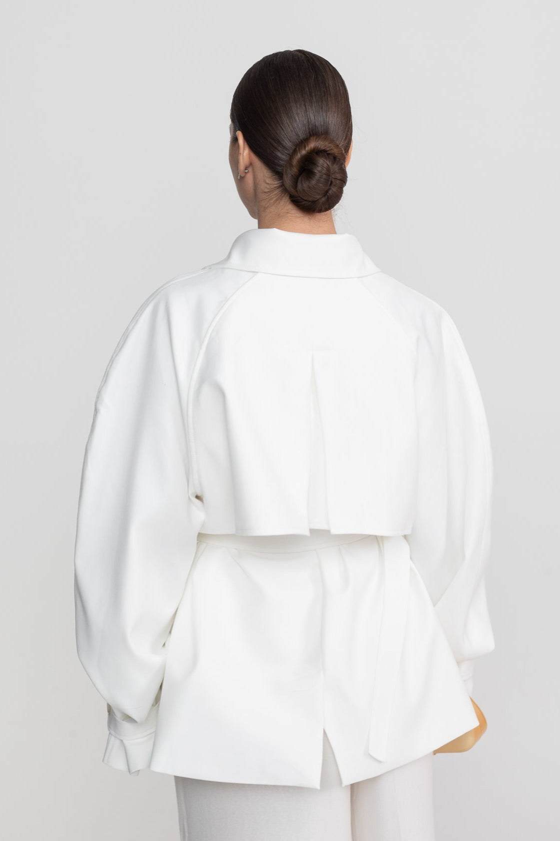 Veste Trench-Coat Ceinturée Avec Poches Plaquées Oversize - Blanc 