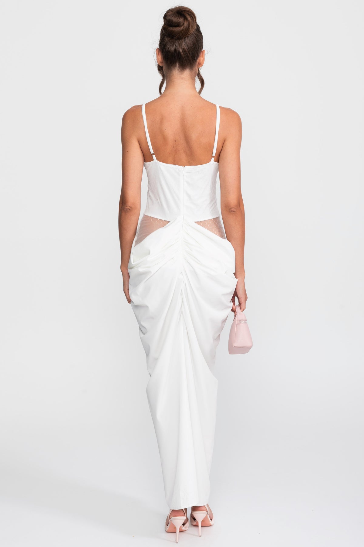 Robe drapée à corsage en dentelle avec fines bretelles - Blanc 