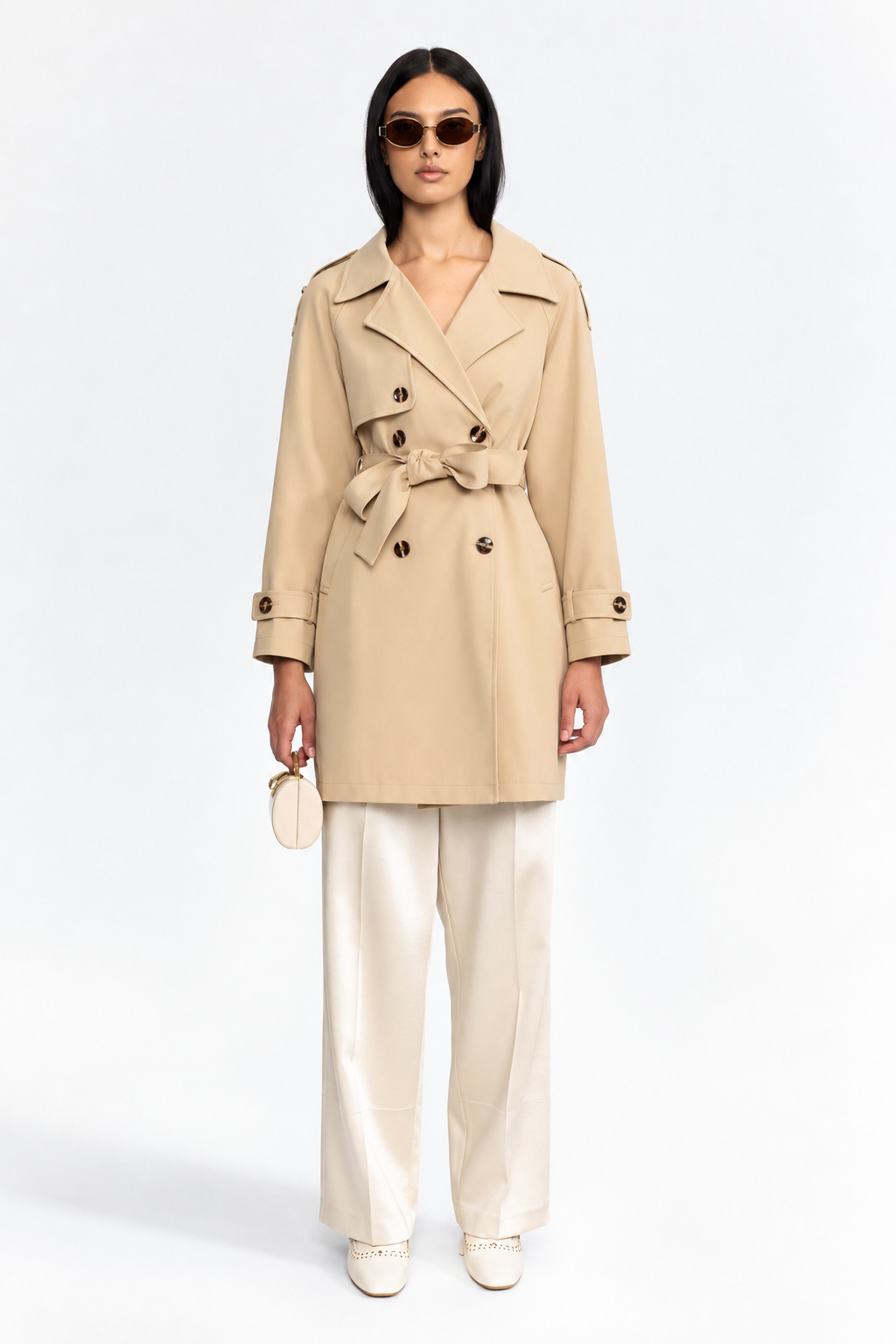 Trench-coat plissé au dos avec ceinture - kaki 