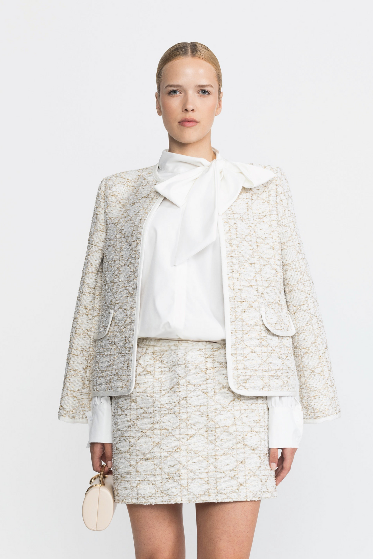 Metallic Jacquard Tweed Jacket and Mini Skirt Co-ord Set - Ivoire
