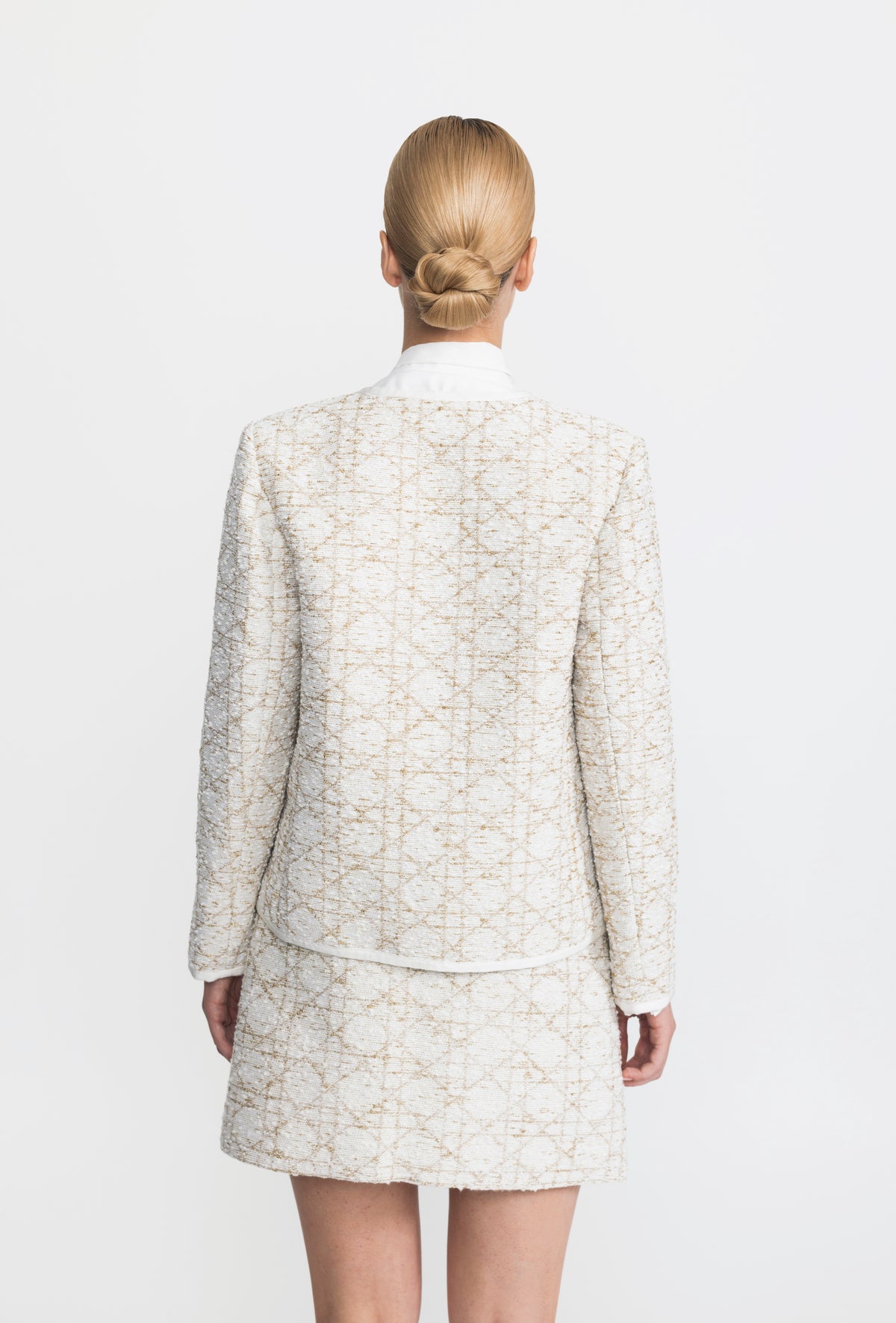 Metallic Jacquard Tweed Jacket and Mini Skirt Co-ord Set - Ivoire