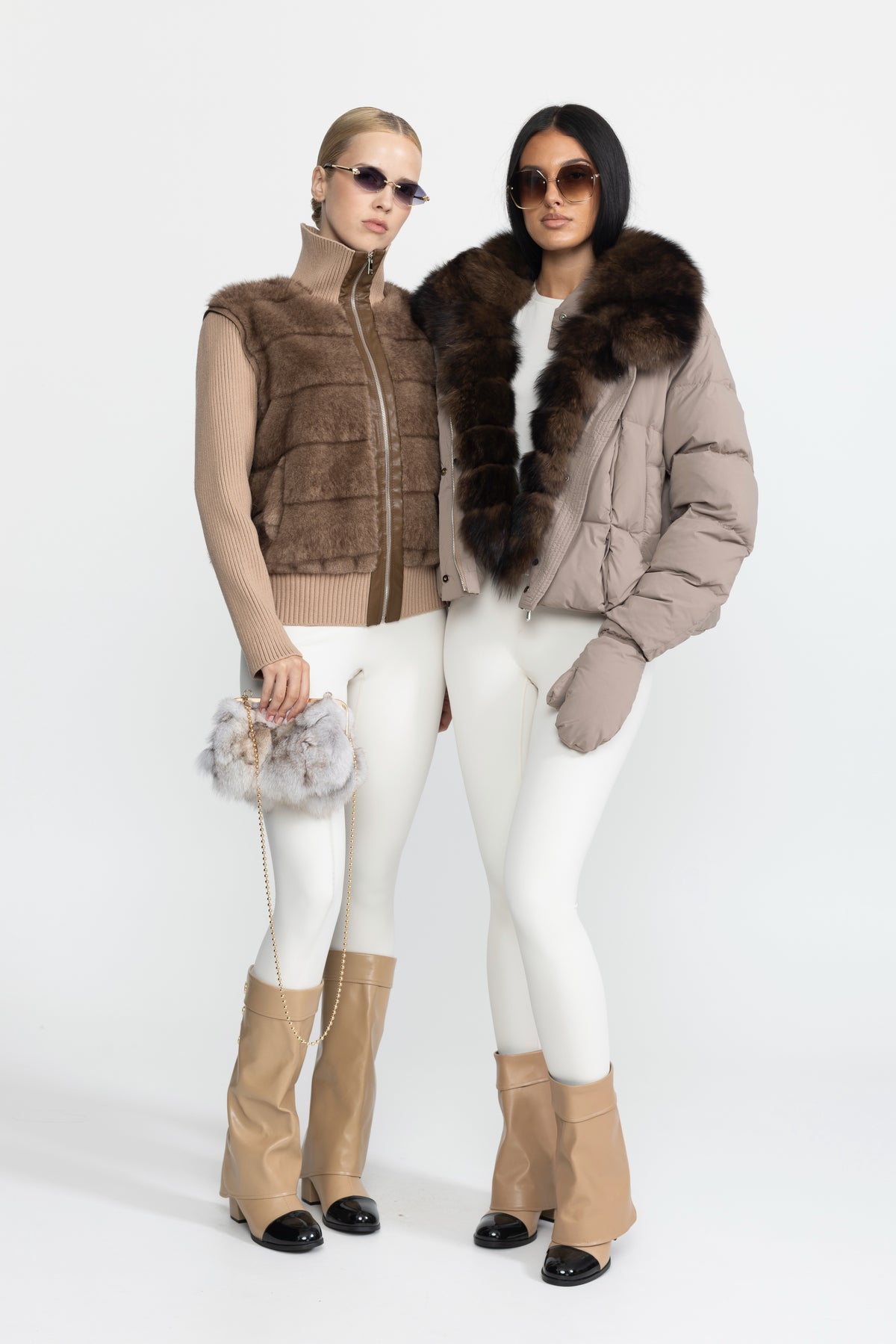 Veste zippée à manches en maille à panneaux duveteux - Mocha 