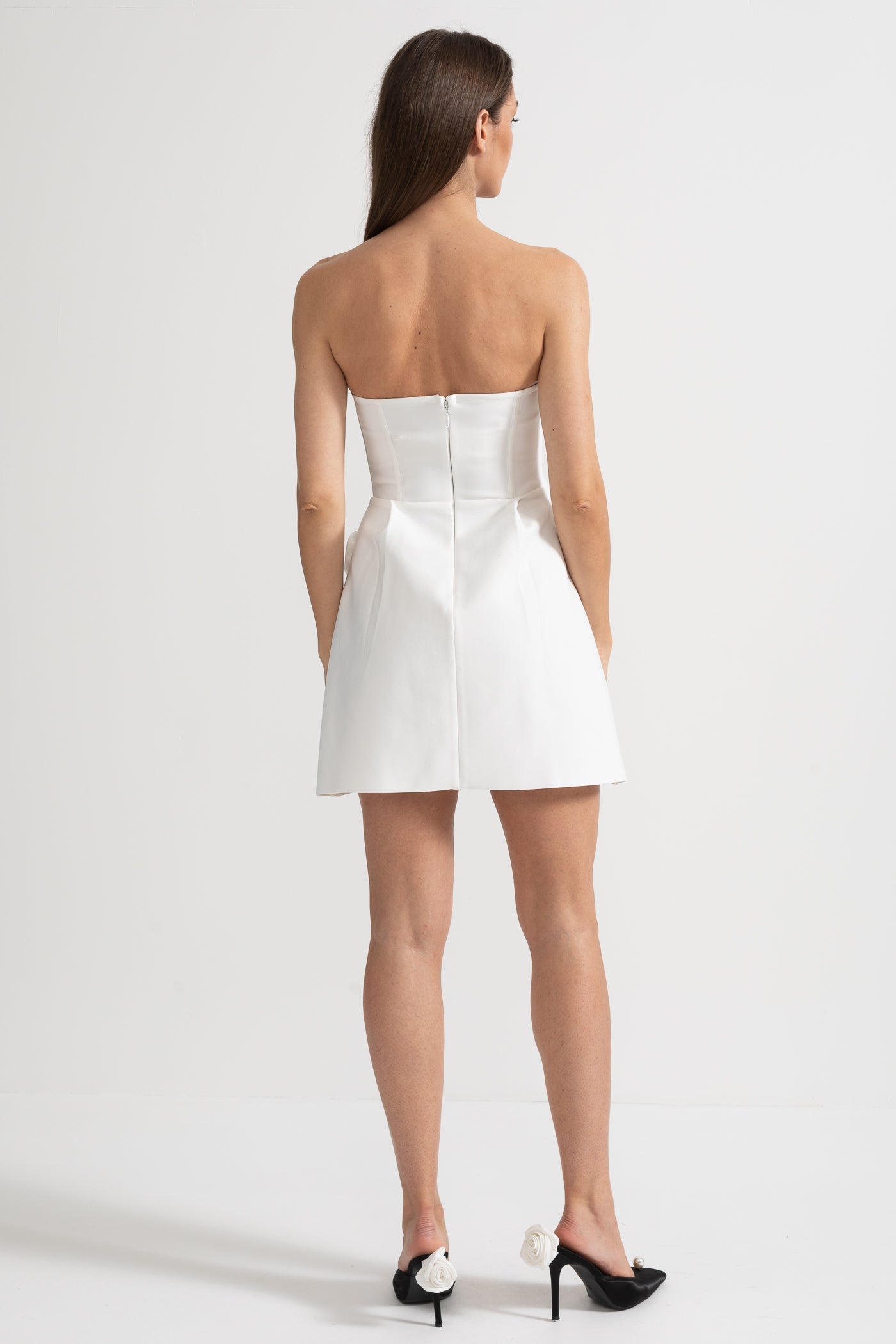 Robe Mini Bustier avec Appliqués Floraux Sculpturaux - Blanc 