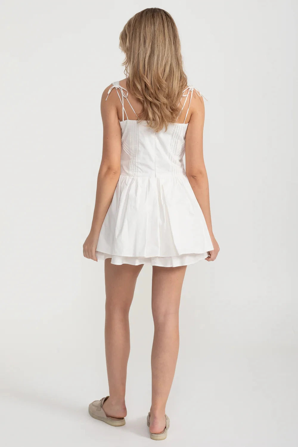 Corset Style Sleeveless Dress With Lace-Up Front Detailing - White