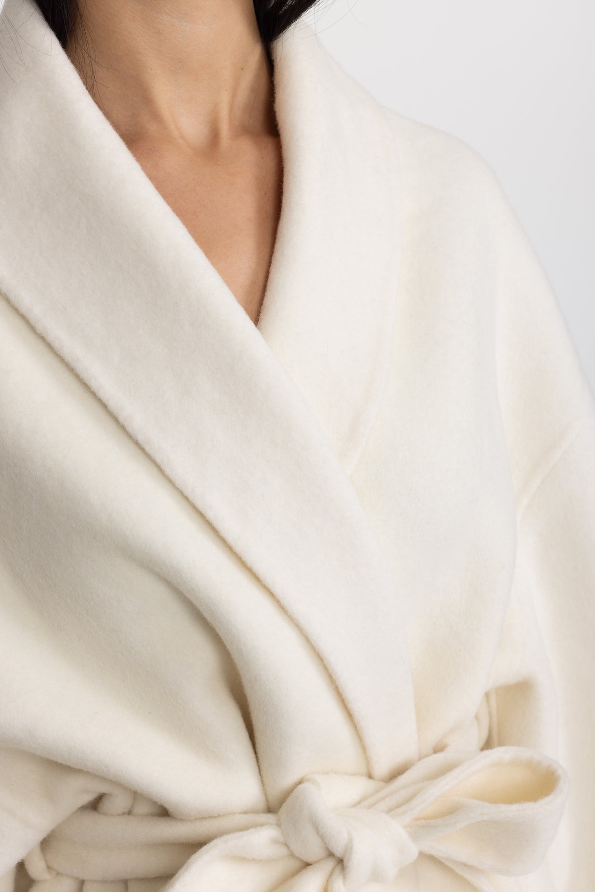 Wool Blend Wrap Jacket with Fox Fur Cuffs - Ivoire