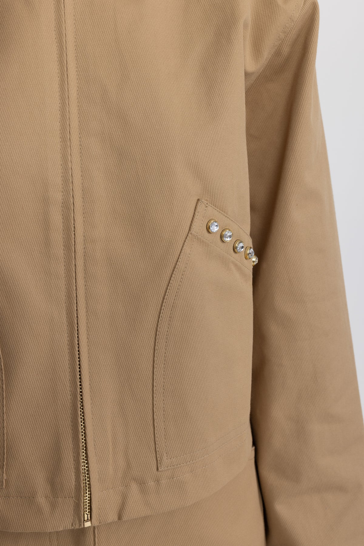 Veste zippée courte en canvas à clous cristal - kaki 