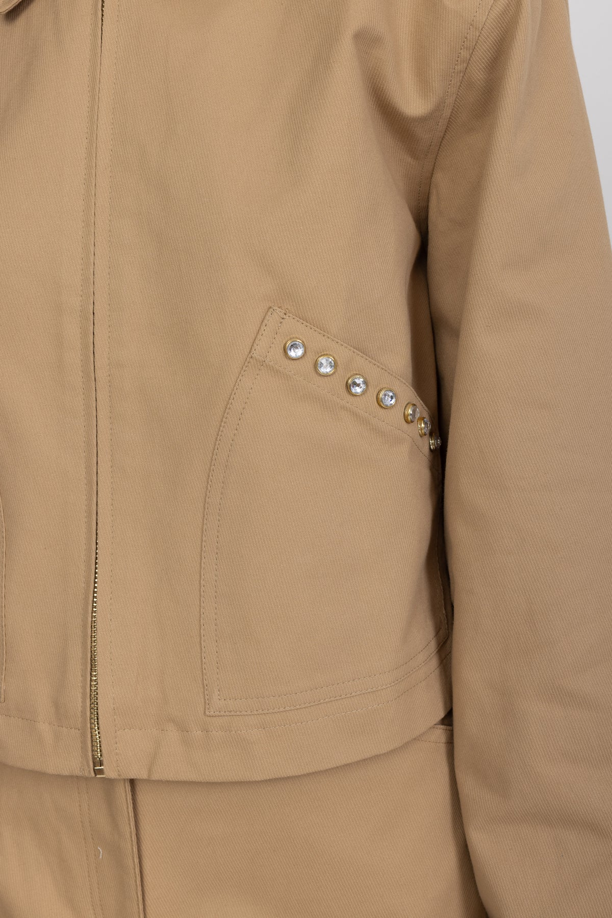 Veste zippée courte en canvas à clous cristal - kaki 