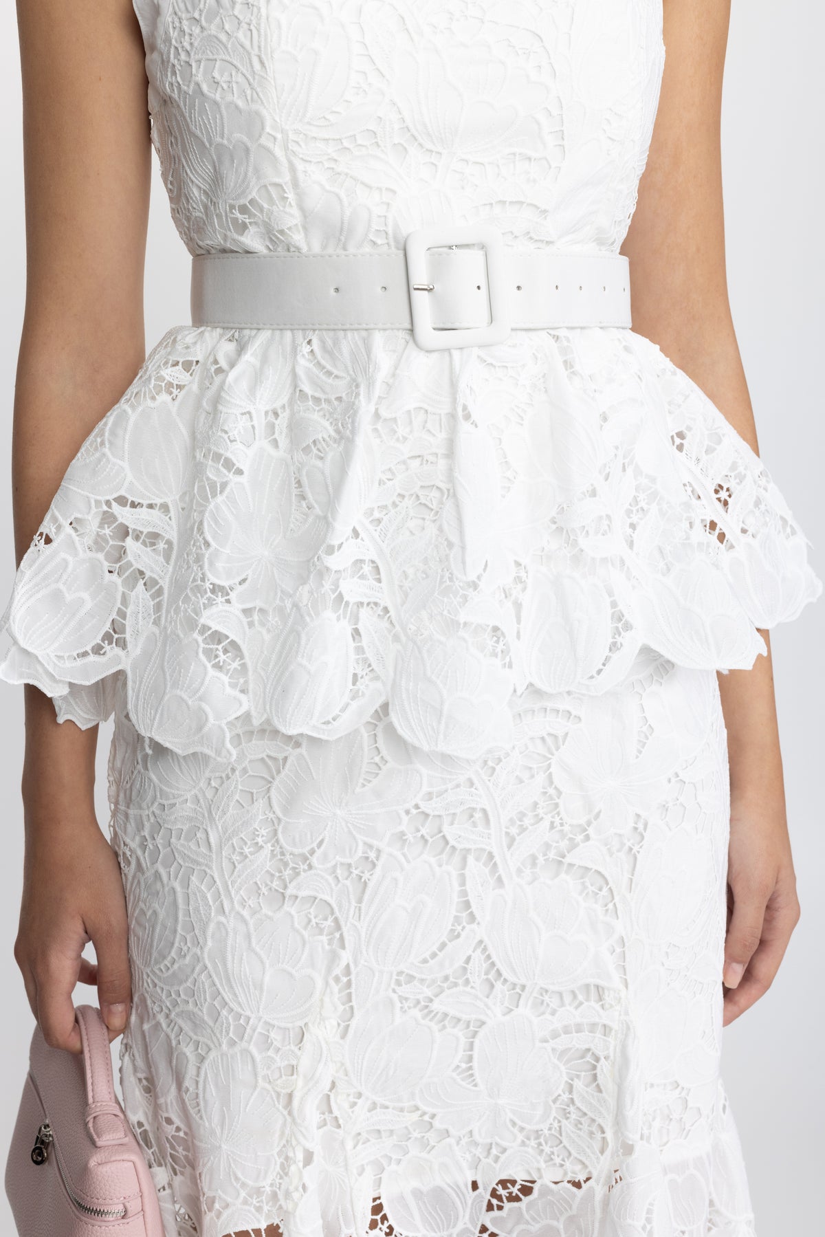 Robe midi à basque en guipure - blanc 