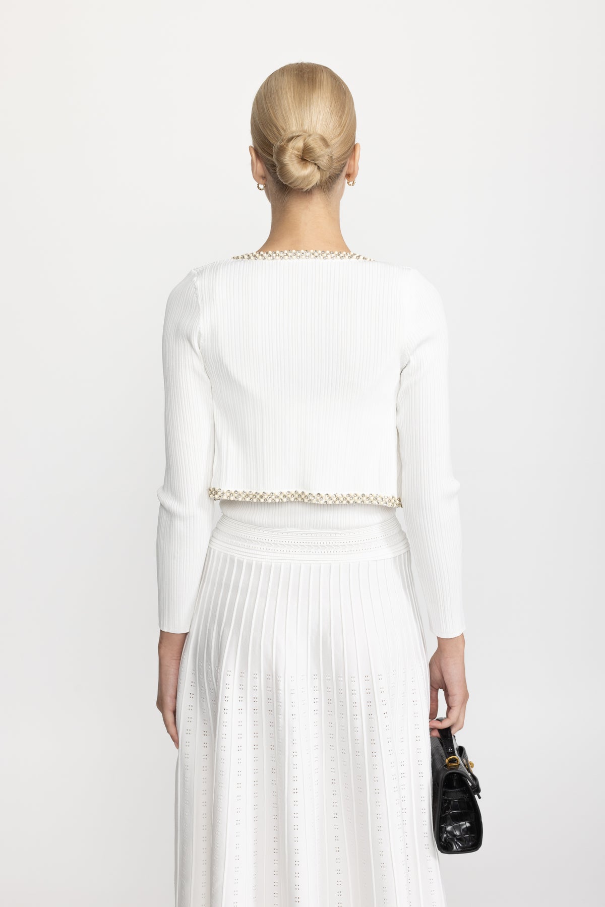 Robe midi en maille à débardeur bordée de perles avec boléro - Blanc 