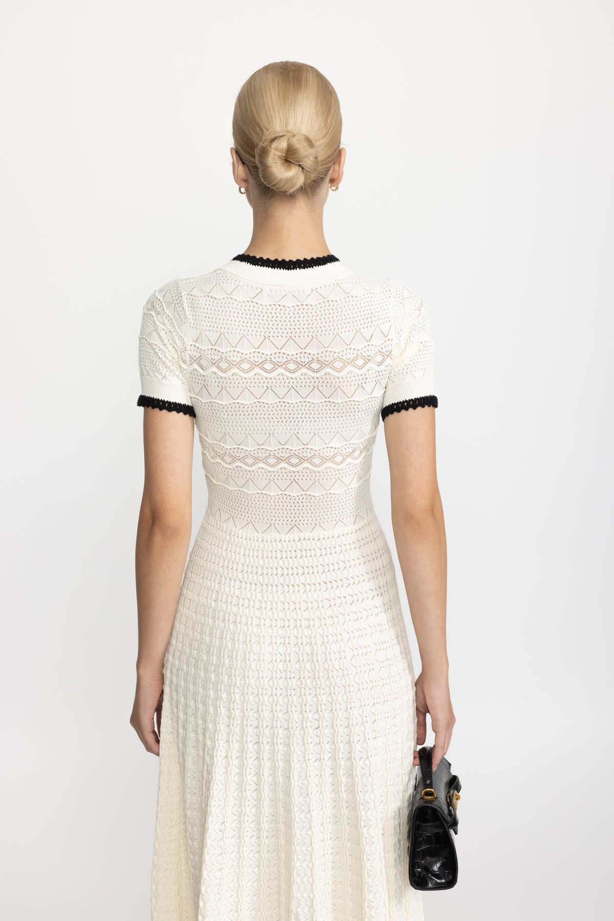 Robe midi ceinturée en maille pointelle - Ivoire 