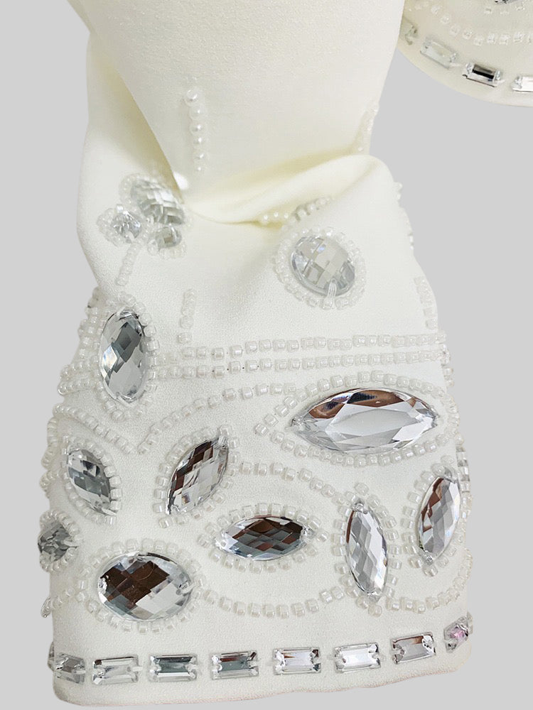 Co-ord orné de diamants avec mini-jupe - Blanc 