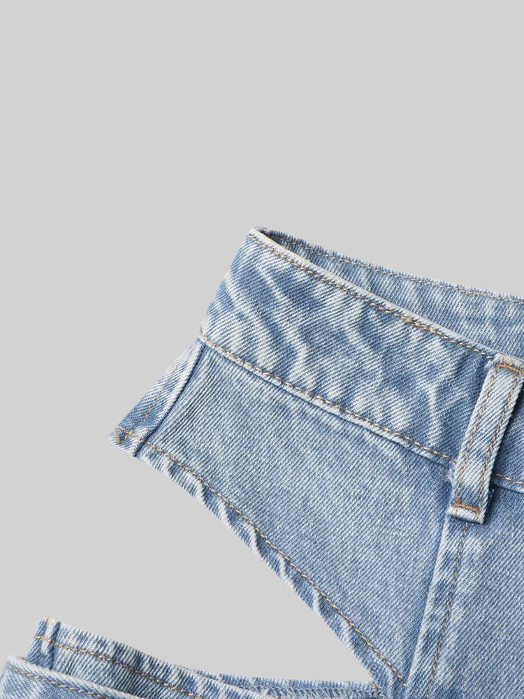 Jean large à découpe avec boucle - Bleu 