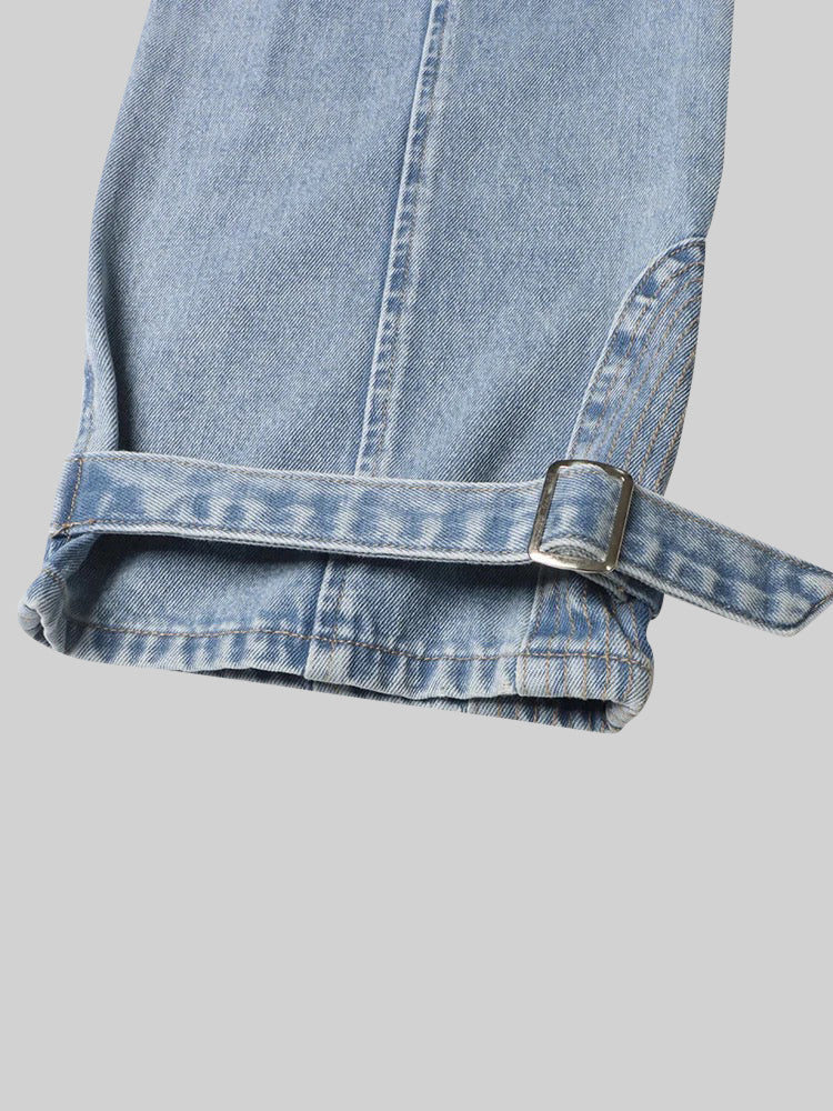 Jean large à découpe avec boucle - Bleu 