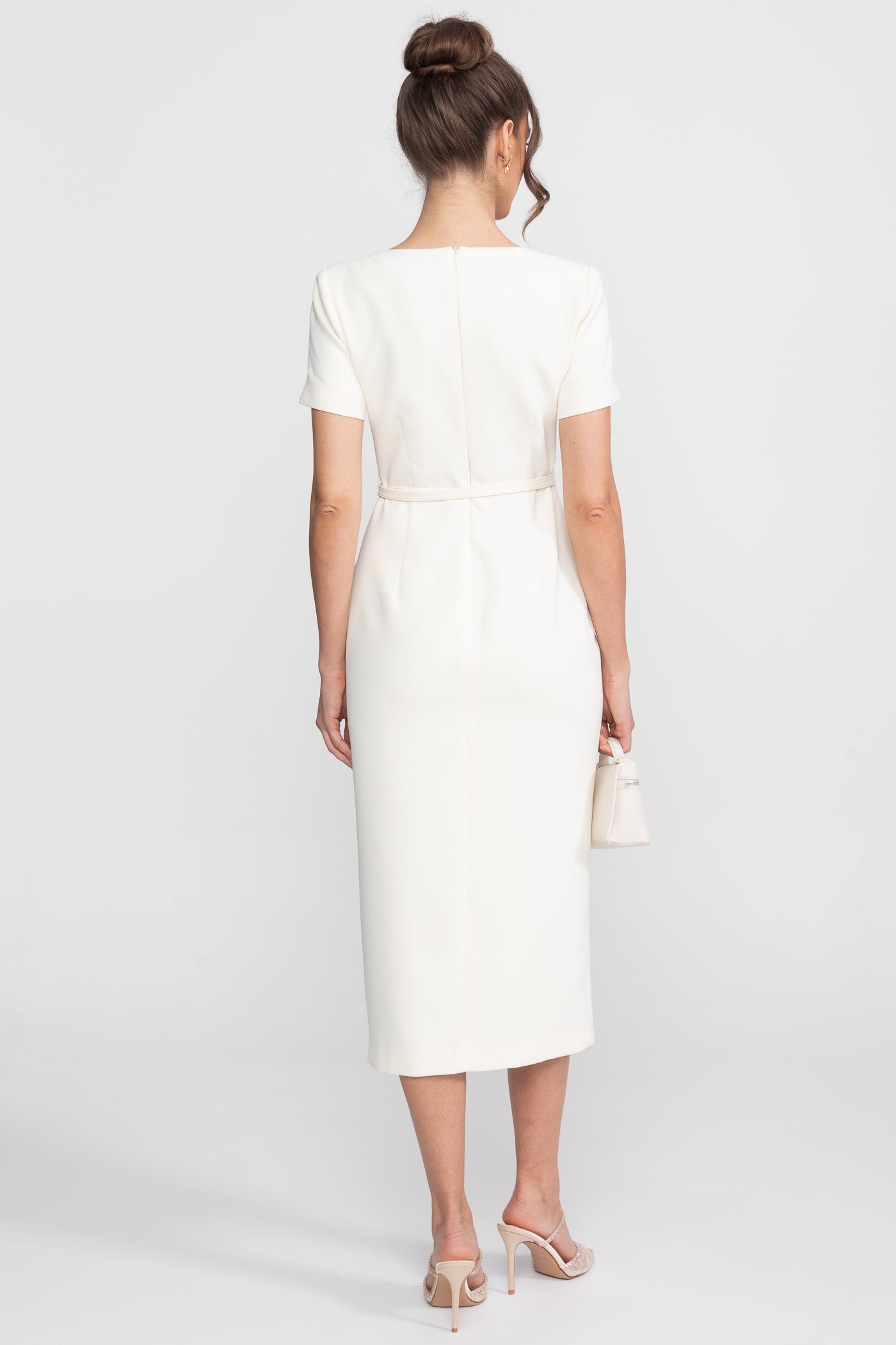Square-Neck Button-Through Midi Dress With Jewel Buttons - White