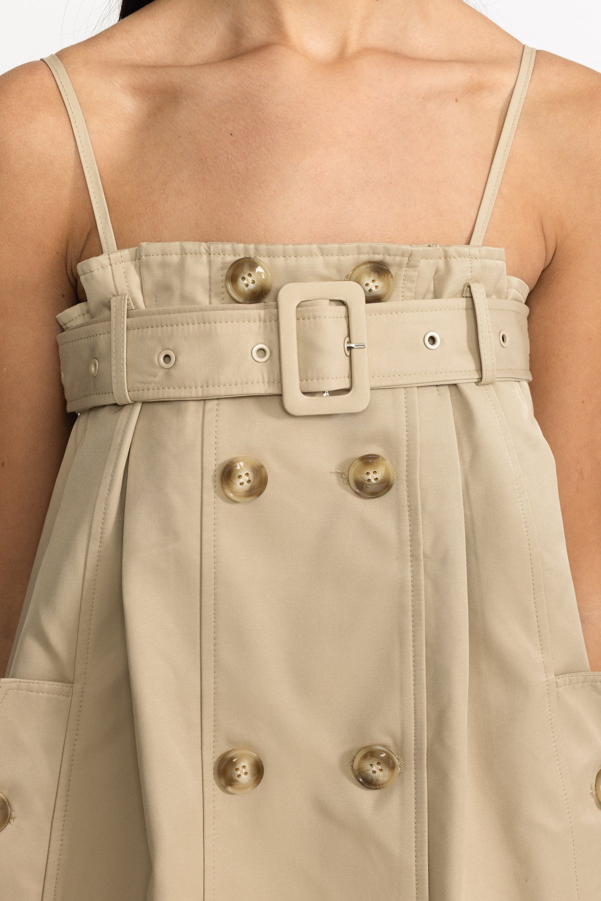 Belted Trench Babydoll Mini Dress - Khaki