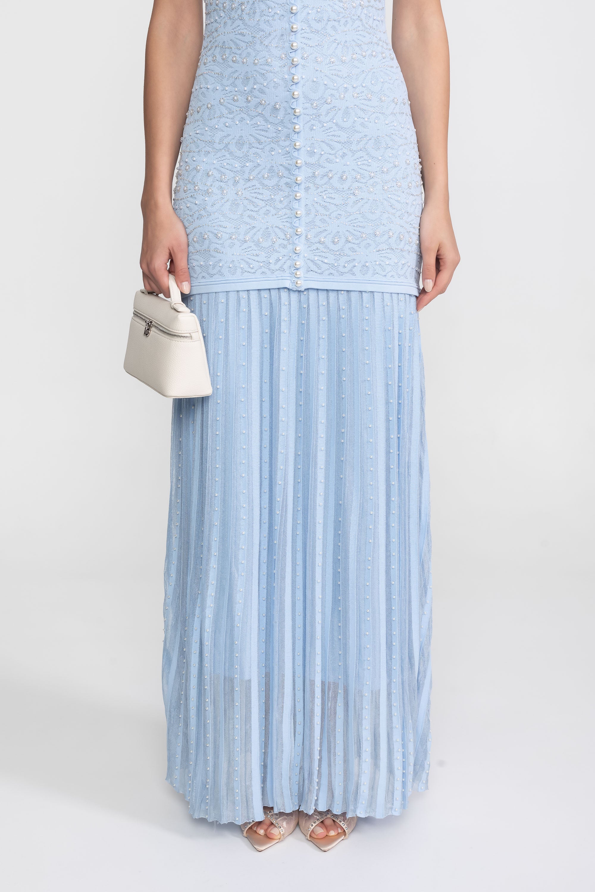 Robe midi à manches courtes ornée de perles - Powder Blue 