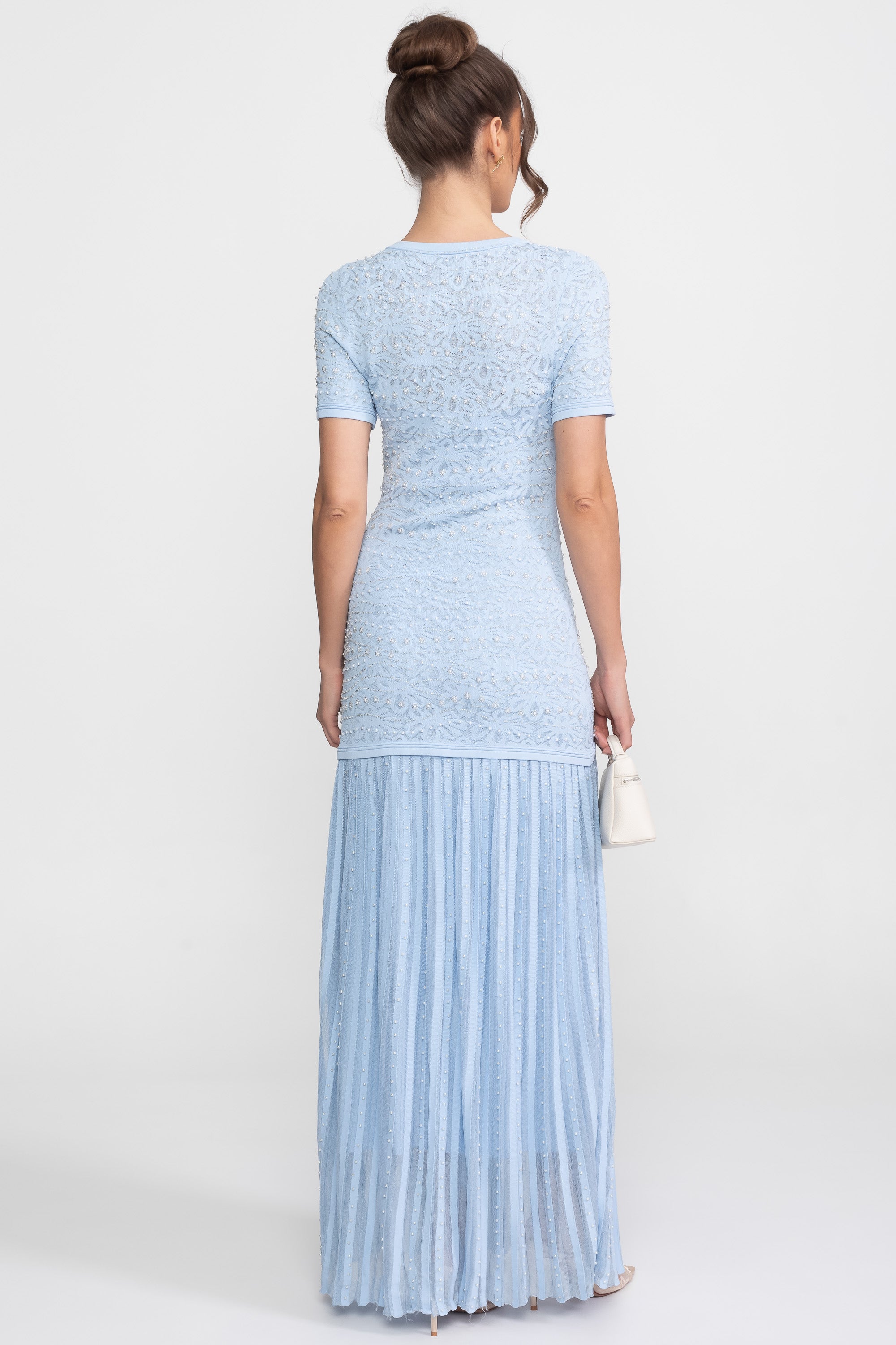 Robe midi à manches courtes ornée de perles - Powder Blue 