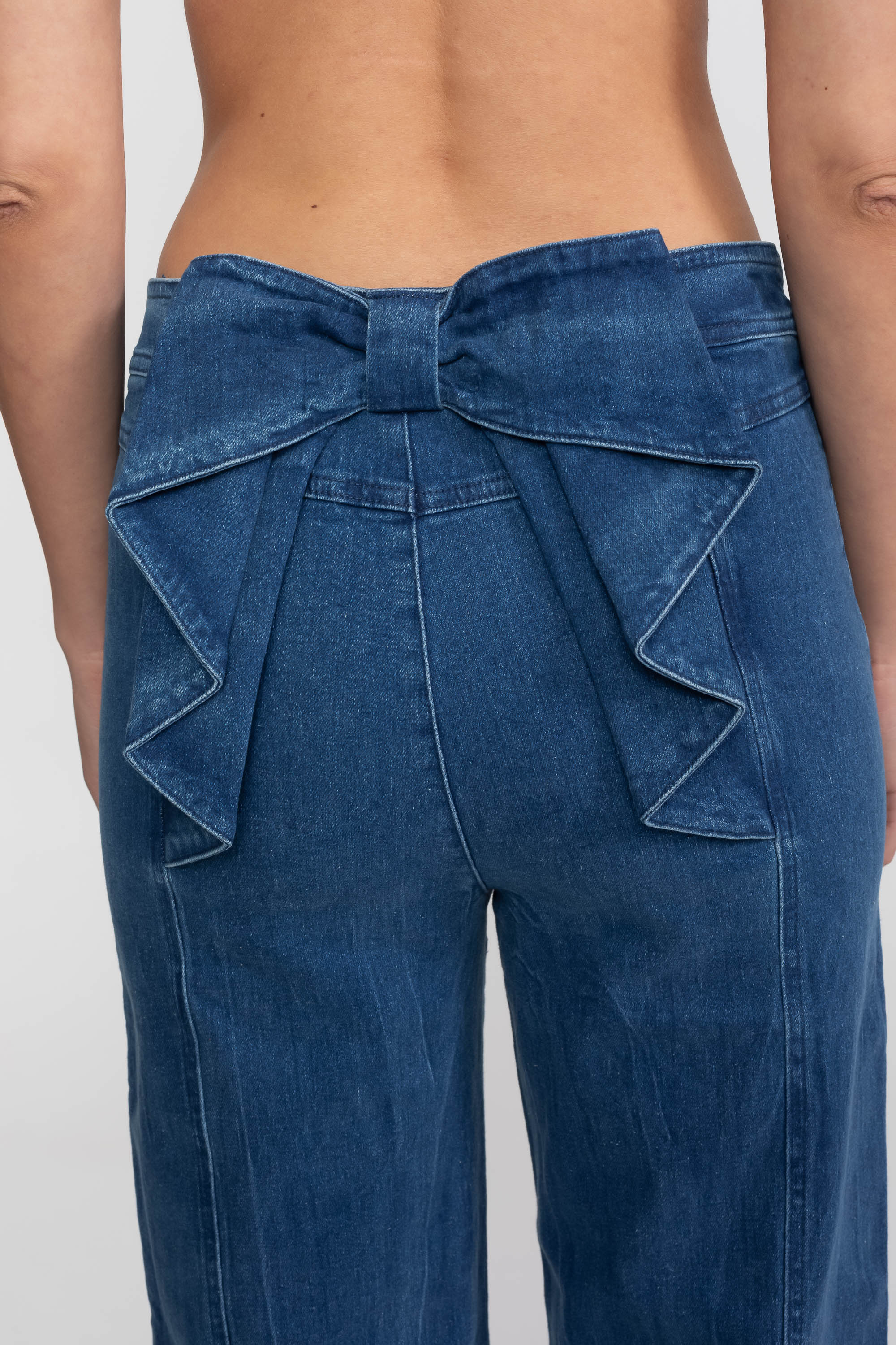 Jean wide-leg taille haute avec poches plaquées - Bleu 