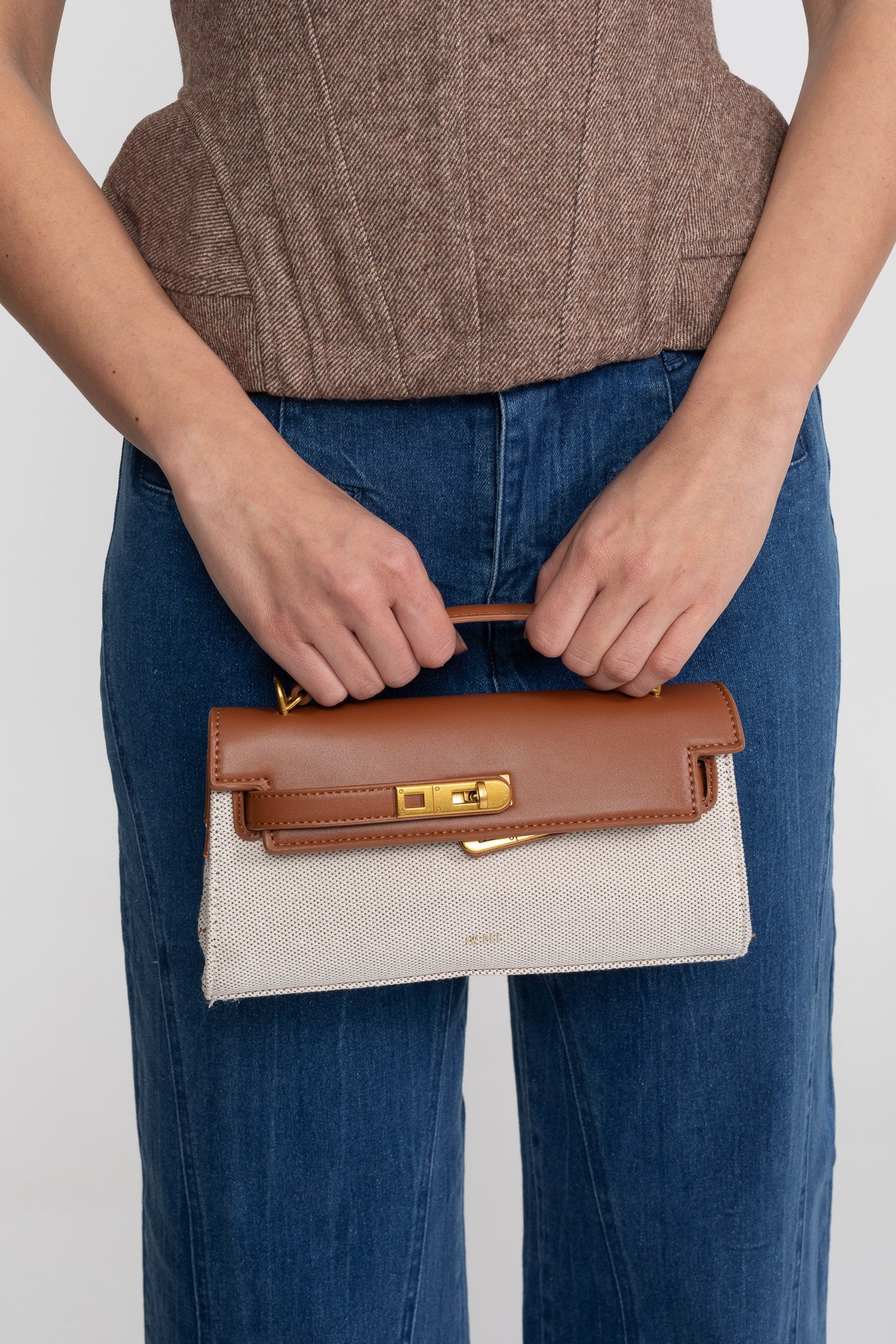 Sac Kelly structuré mini avec finitions dorées - Marron/Gris 