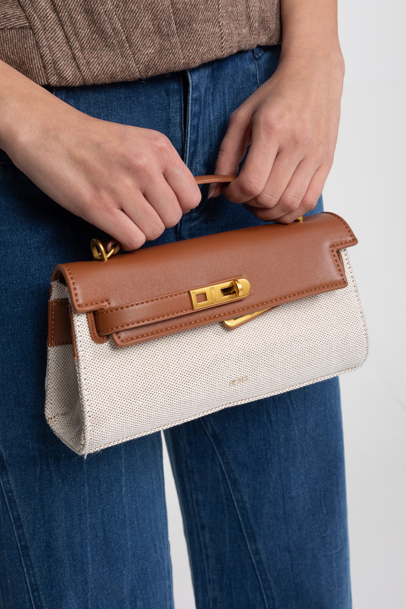 Sac Kelly structuré mini avec finitions dorées - Marron/Gris 