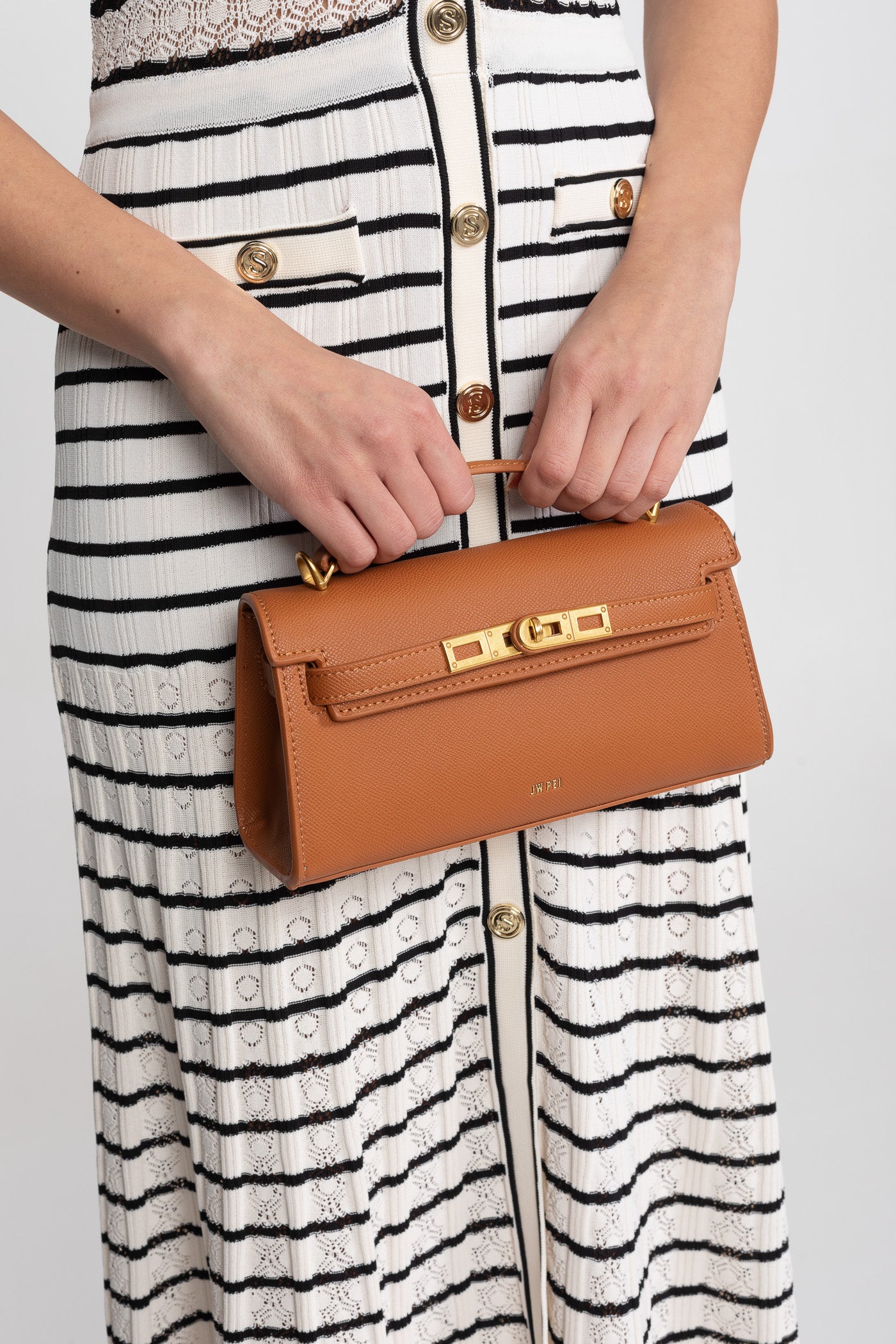 Mini sac structuré style Kelly avec accessoires dorés - Marron 