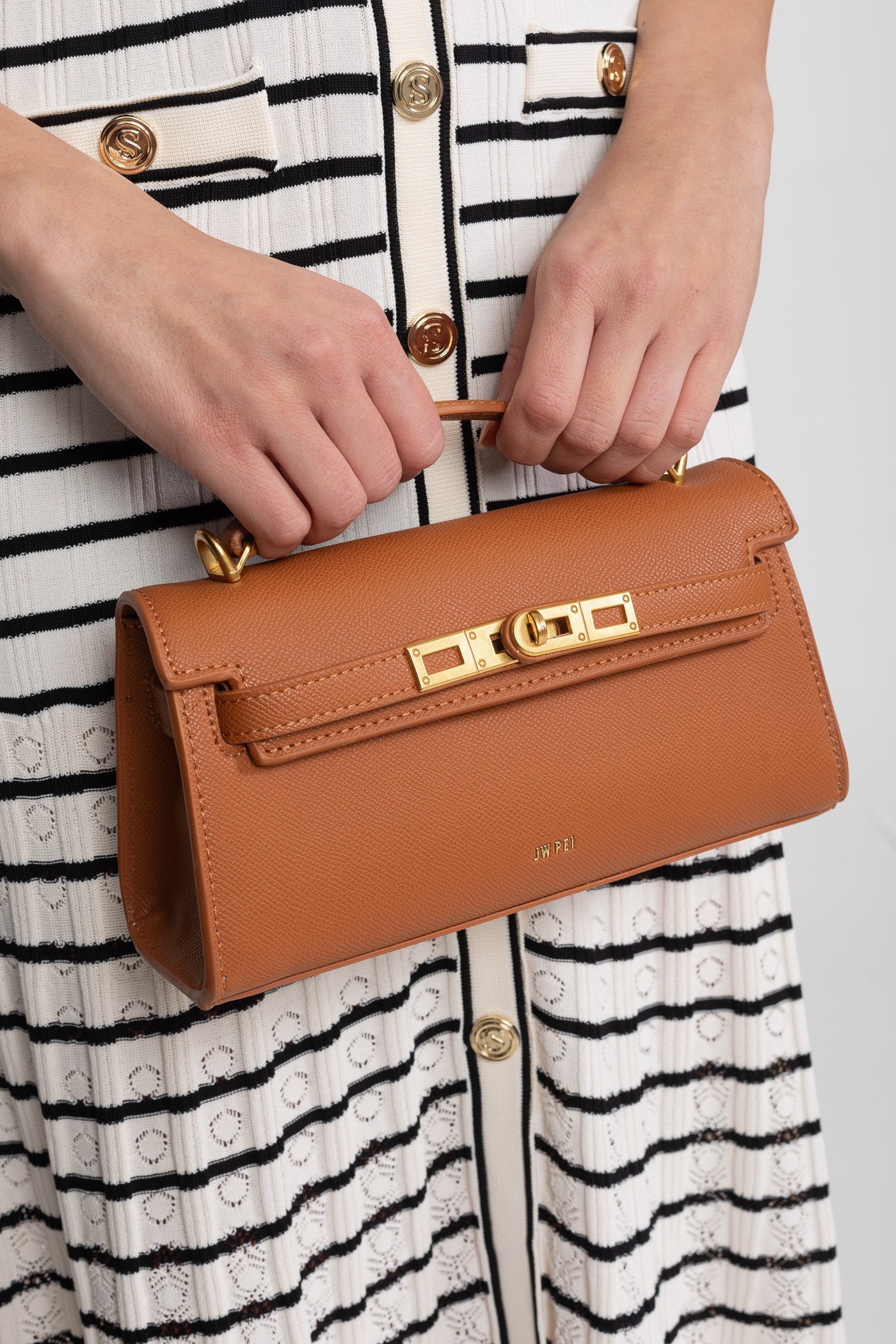 Mini sac structuré style Kelly avec accessoires dorés - Marron 