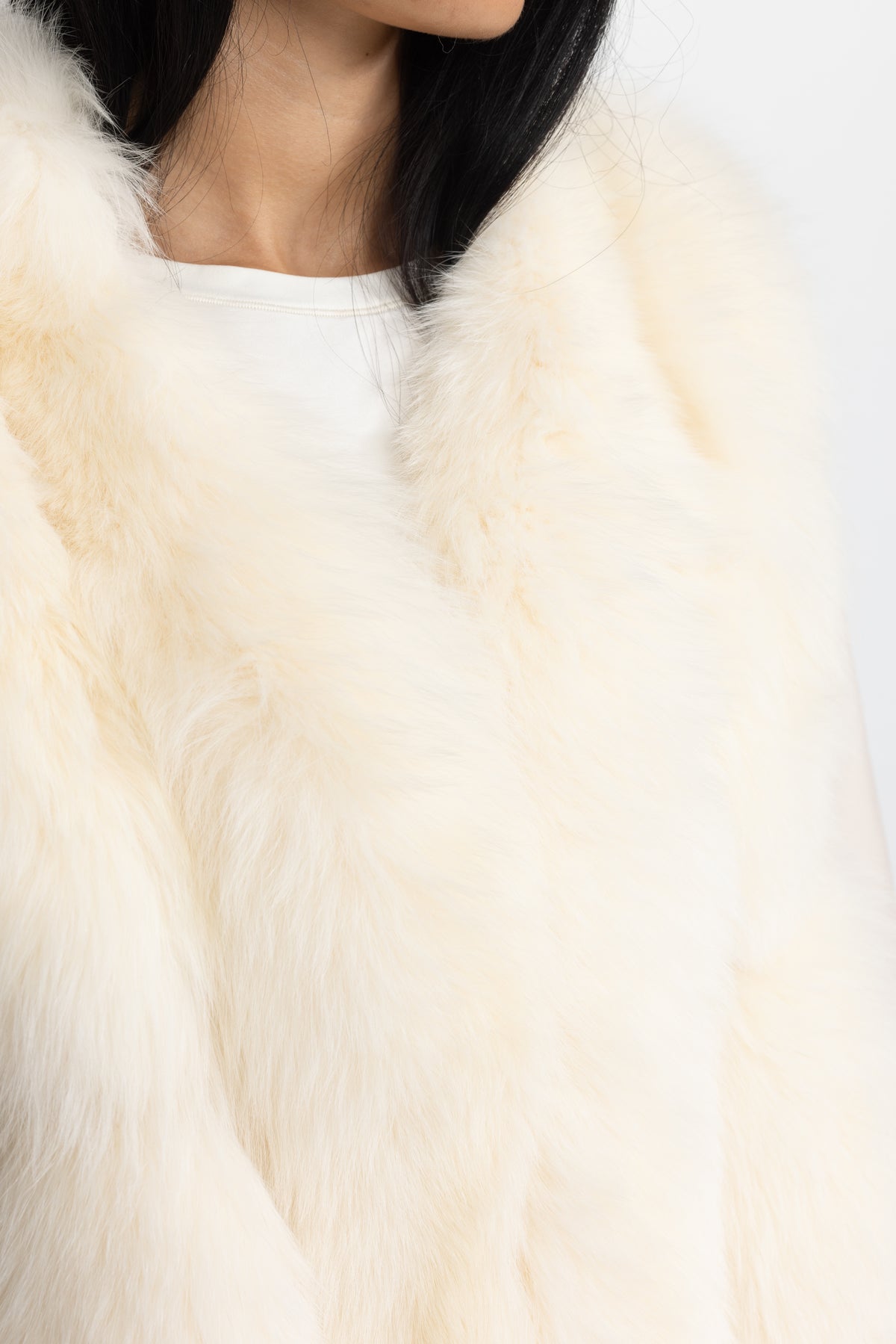 Veste en shearling à empiècements en fourrure de renard - Ivoire 