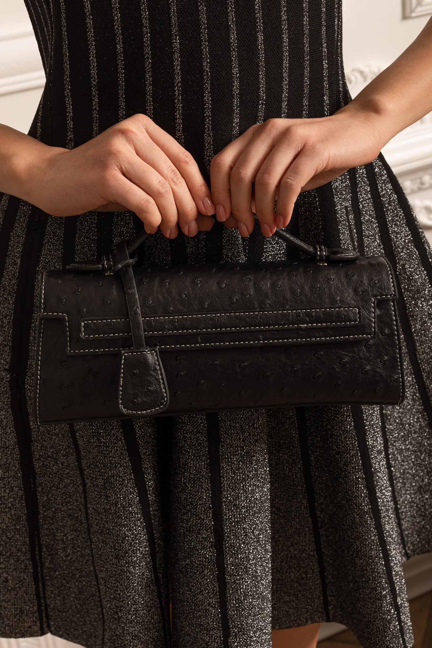 Sac à main rectangulaire sophistiqué avec motif à pois - Noir 