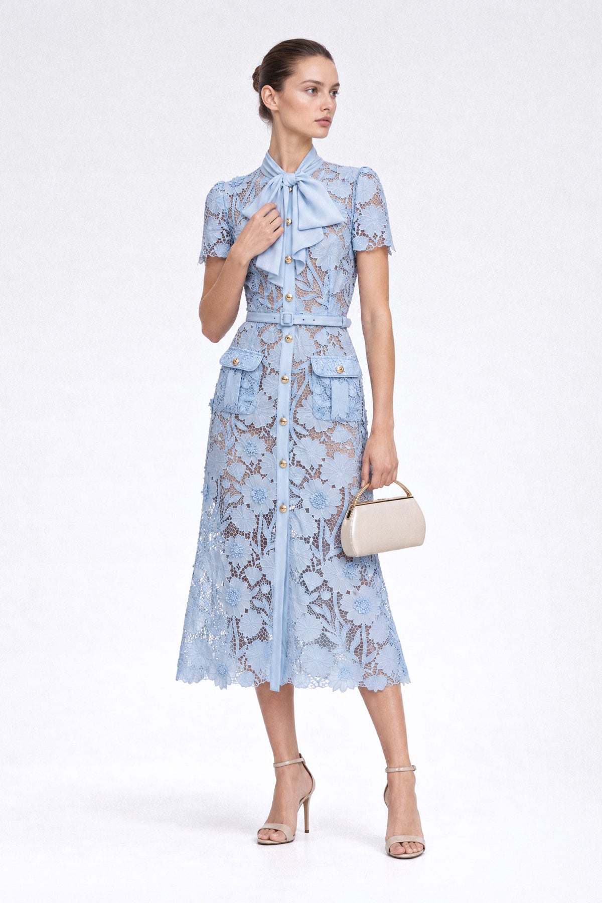 Robe chemise en dentelle guipure - Powder Blue 