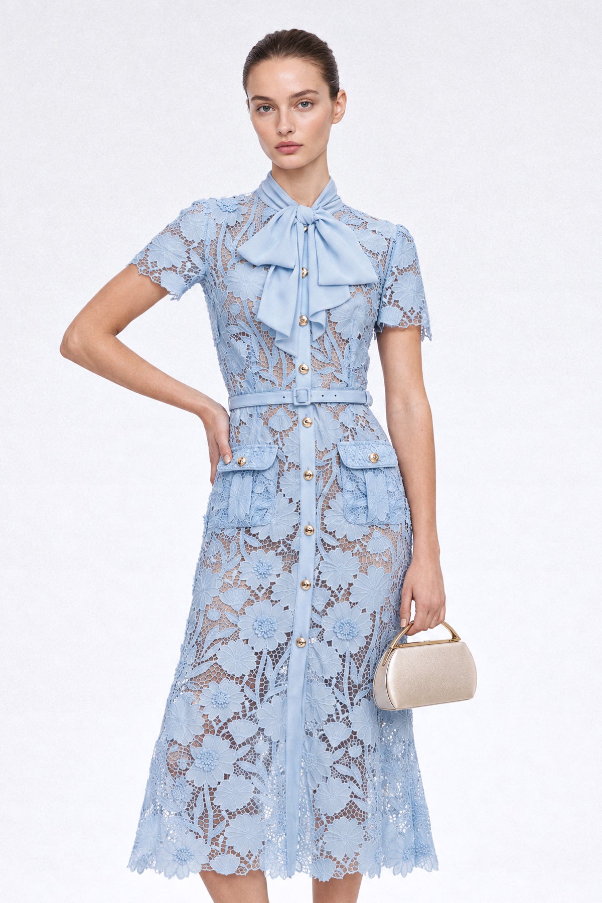 Robe chemise en dentelle guipure - Powder Blue 