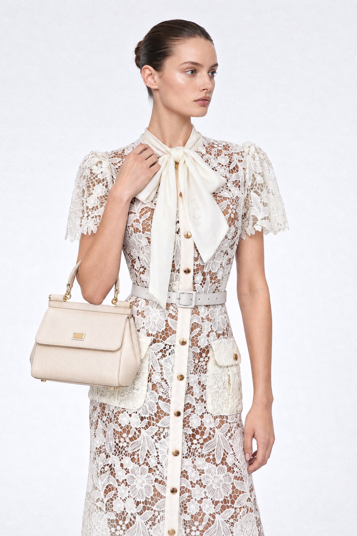 Robe chemise en dentelle guipure - Ivoire 