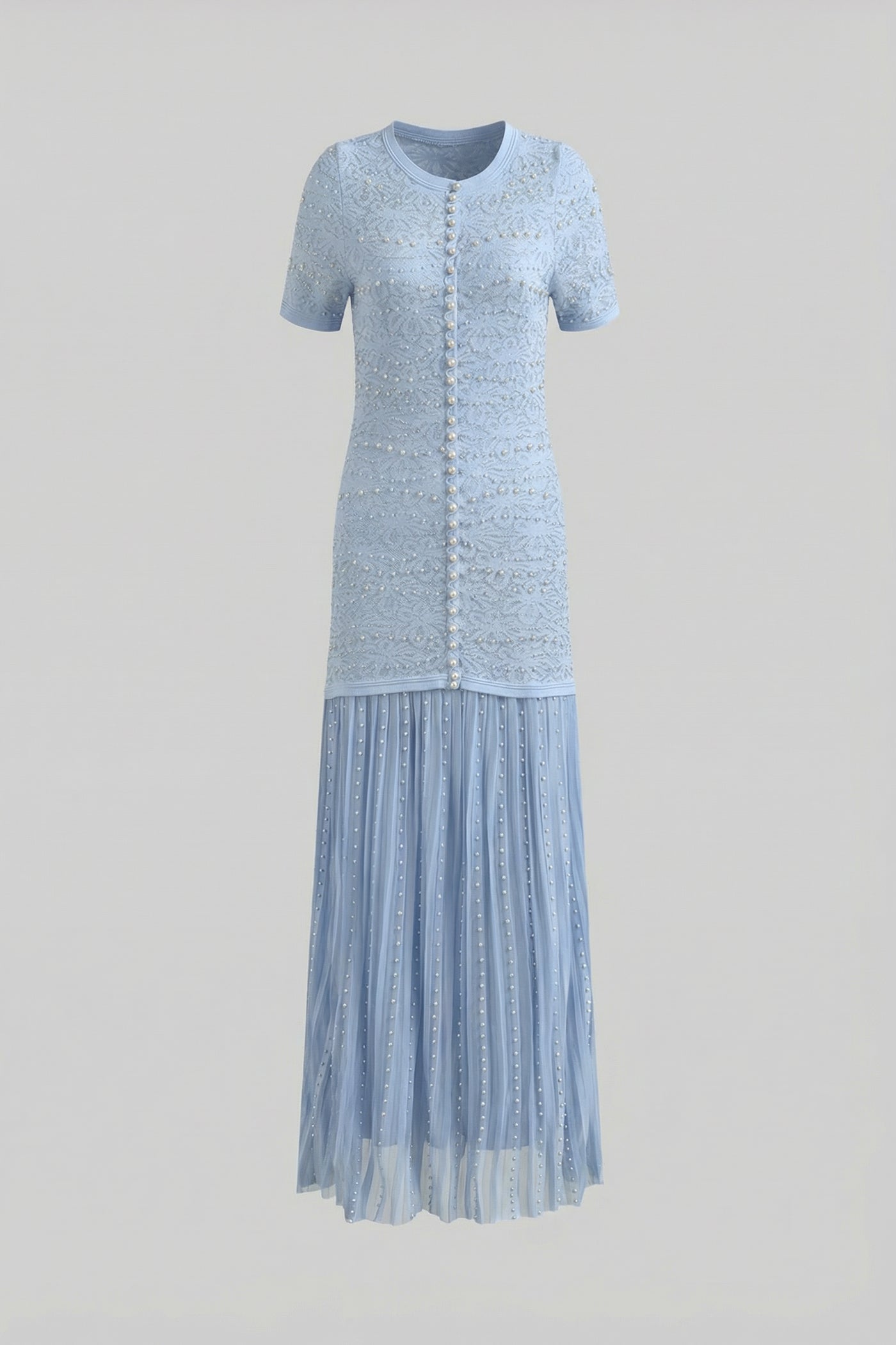 Robe midi à manches courtes ornée de perles - Powder Blue 