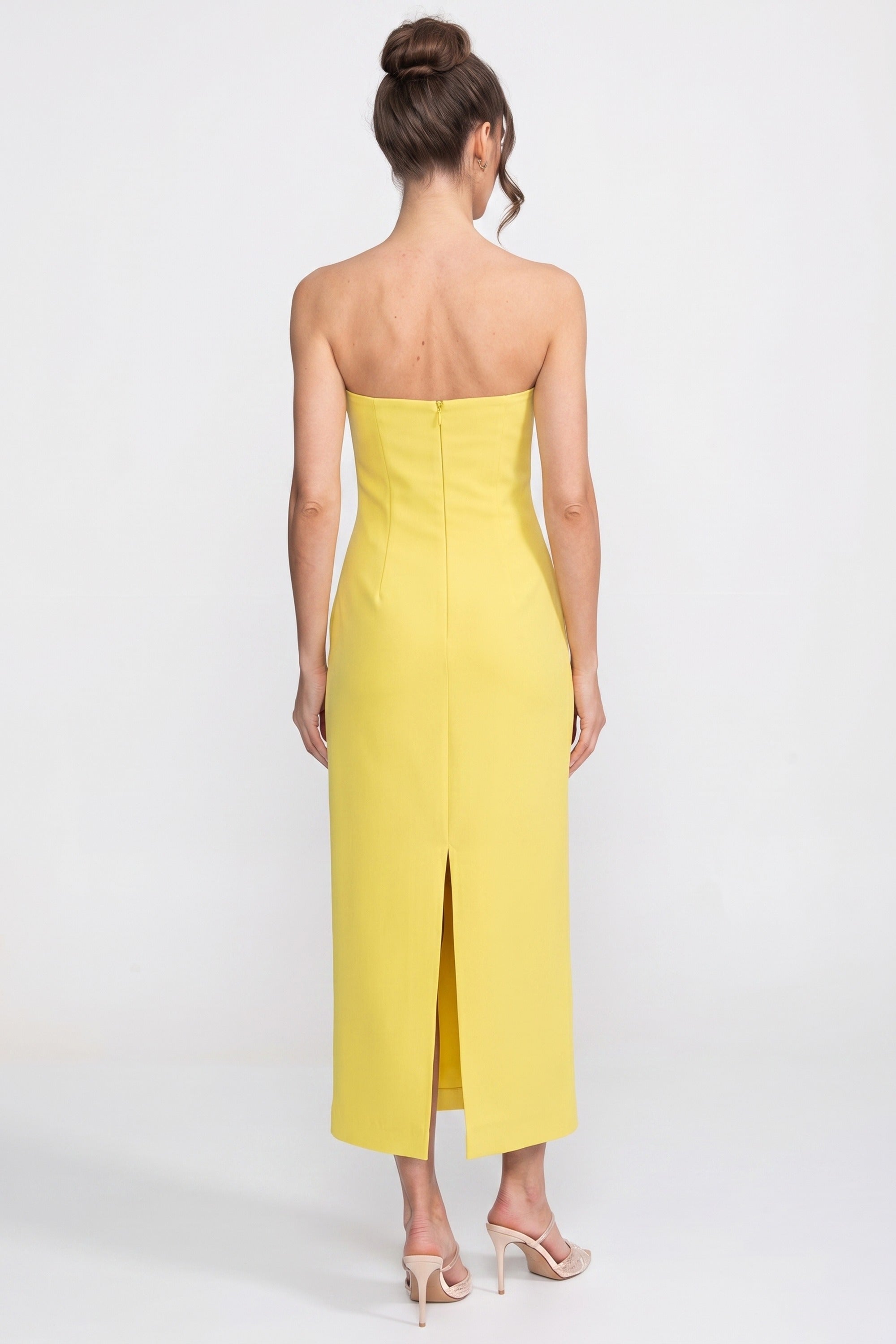 Robe longue sans bretelles à imprimé floral avec silhouette colonne - Jaune 
