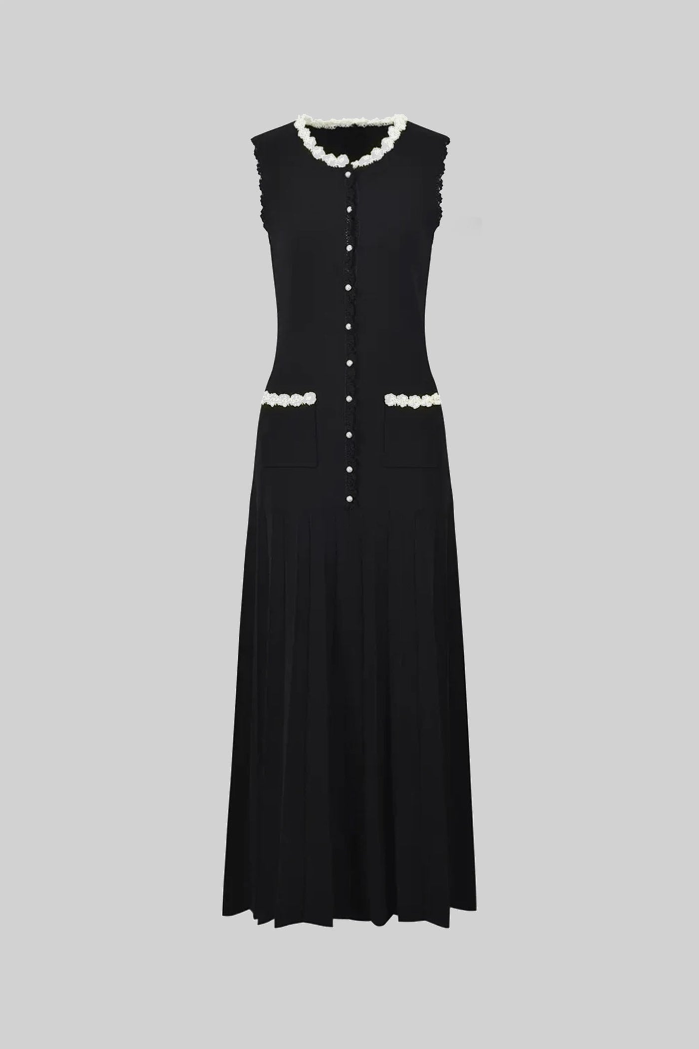 Robe midi sans manches avec détails en perles - Noir 