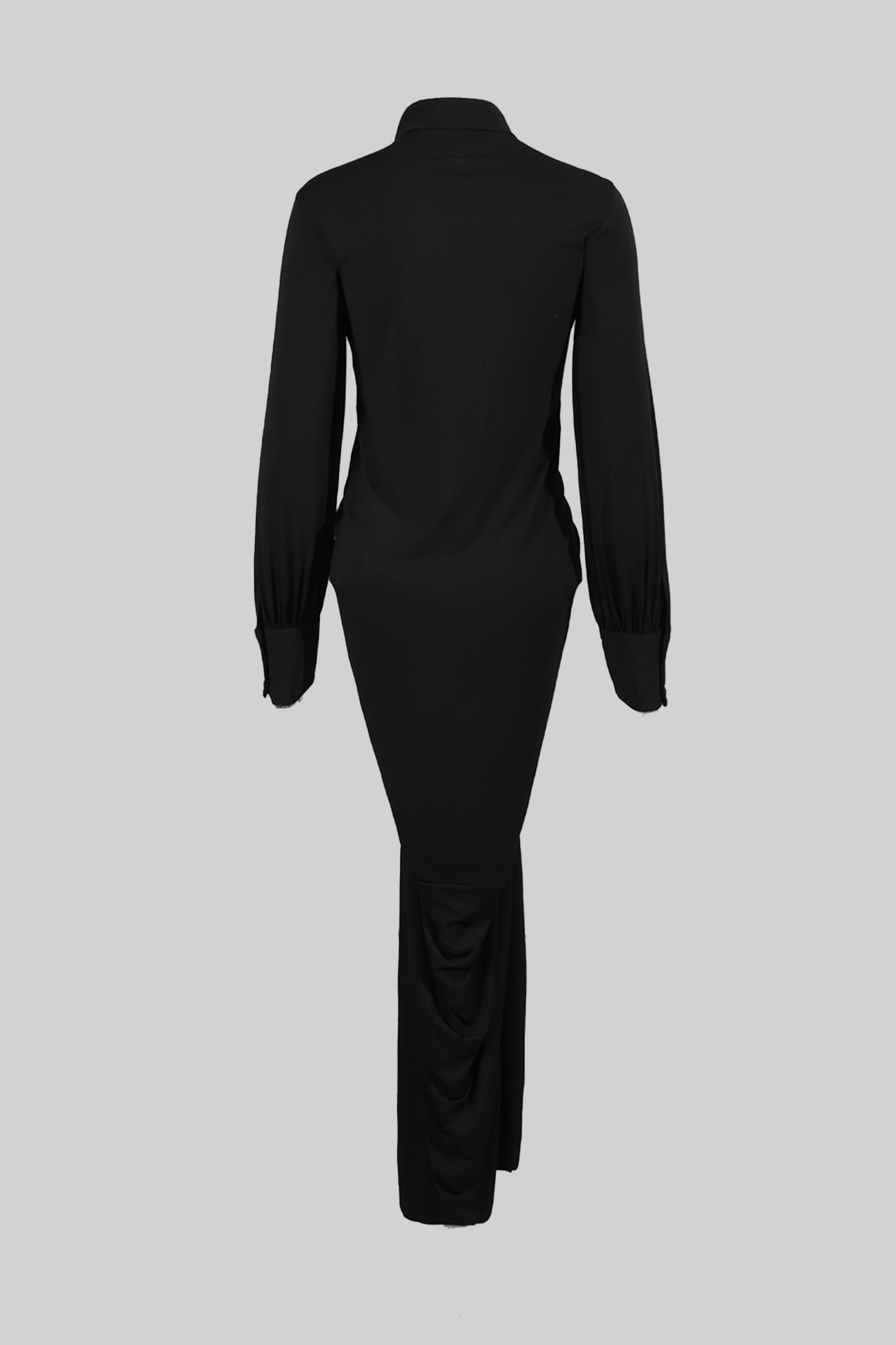 Robe longue drapée avec boutons dorés décoratifs - Noir 