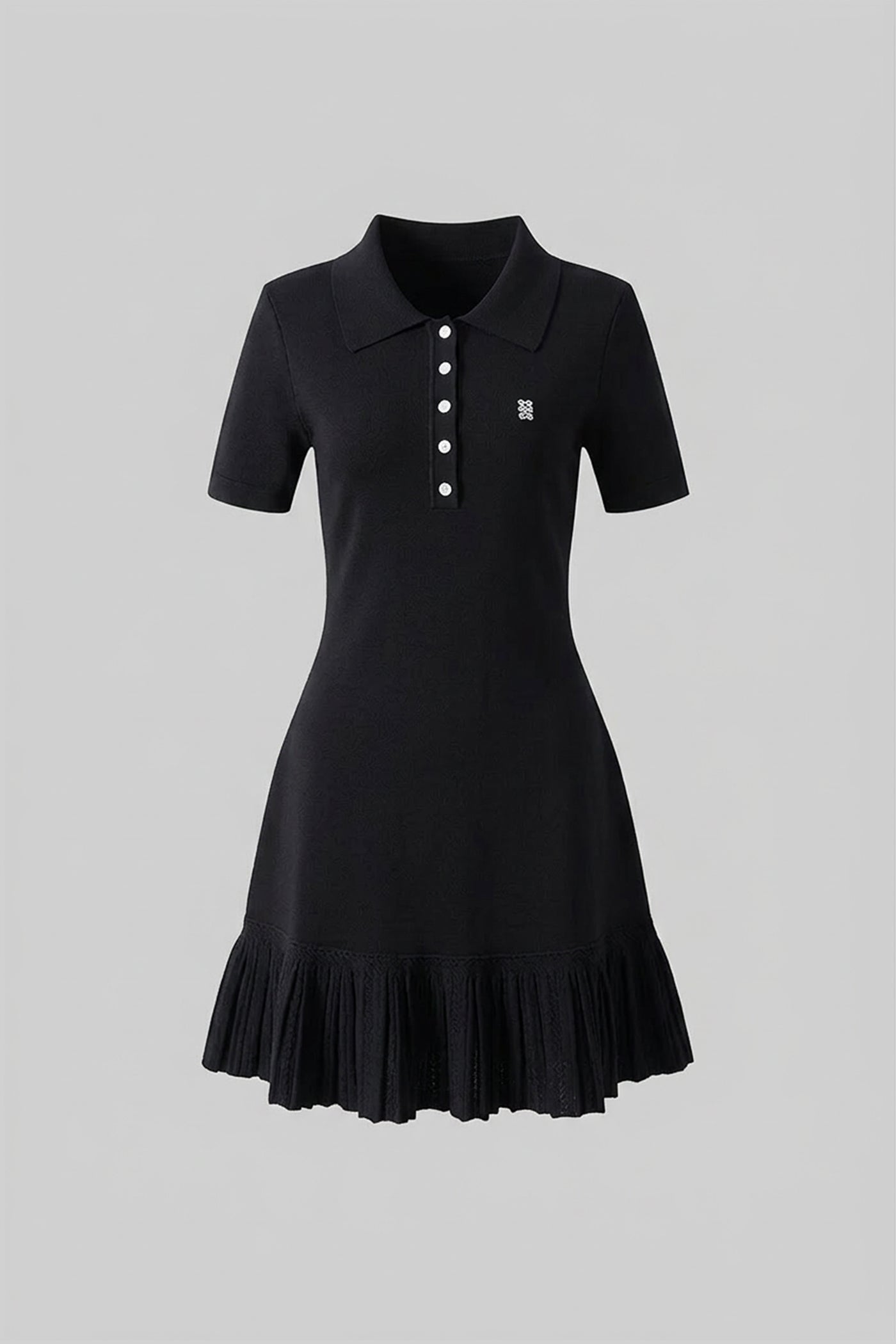 Robe Mini Polo à Manches Courtes avec Ourlet à Volants Plissés - Noir 