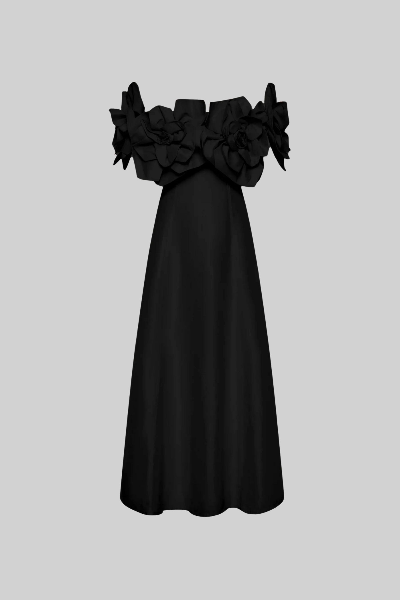 Robe Midi Bardot avec Grands Accents Floraux en Tissu - Noir 