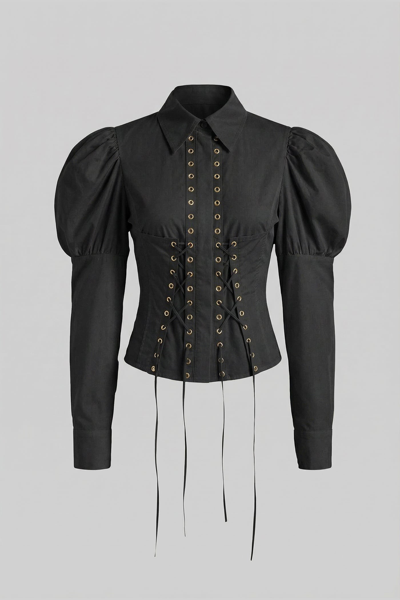 Chemise à manches longues avec détail corset lacé - Noir 