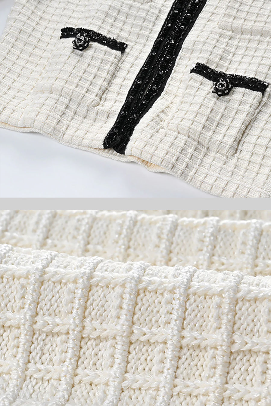 Ensemble coordonné en tweed avec détails noirs - Ivoire 