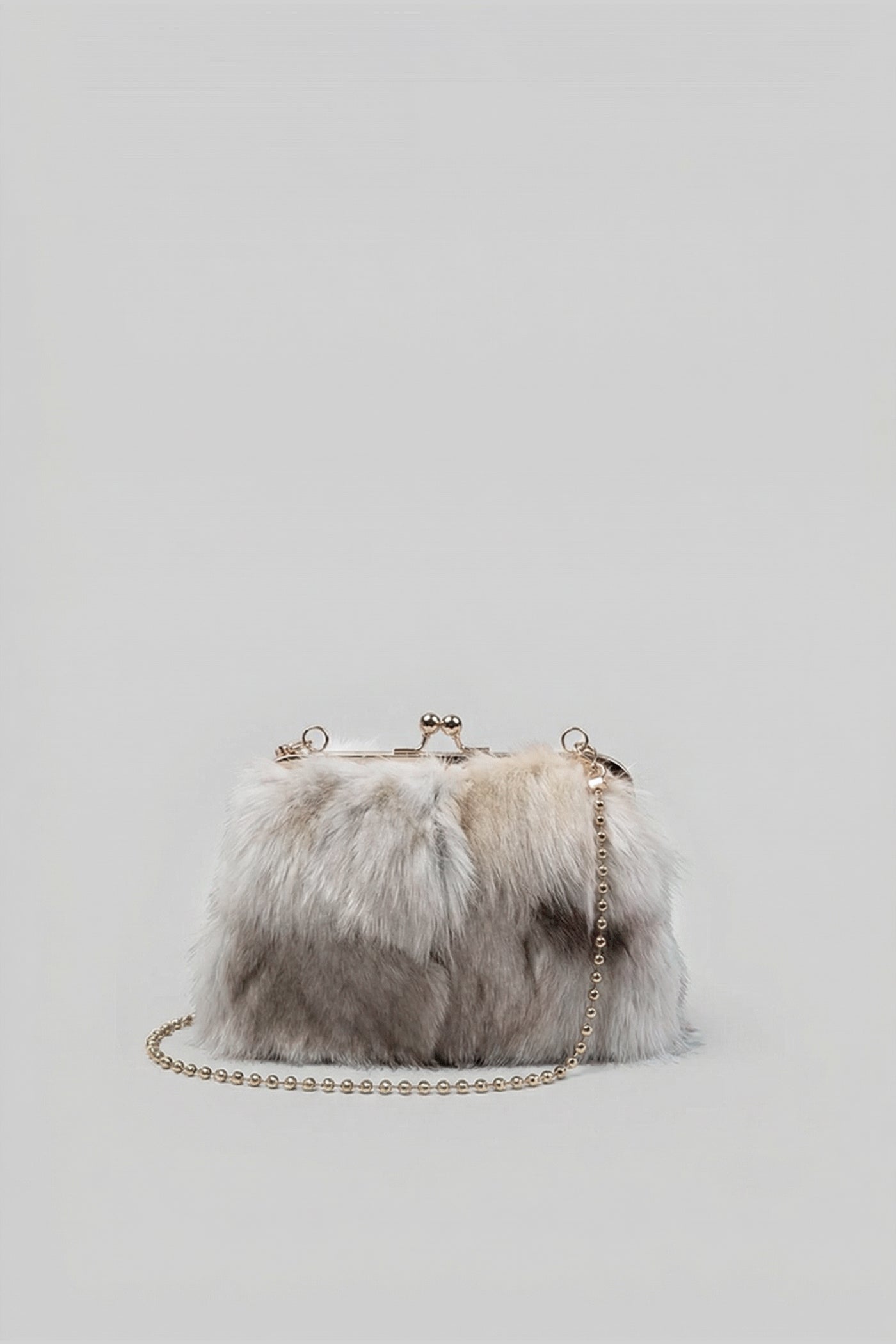 Faux Fur Clutch Bag with Kiss-Lock Closure – Khaki