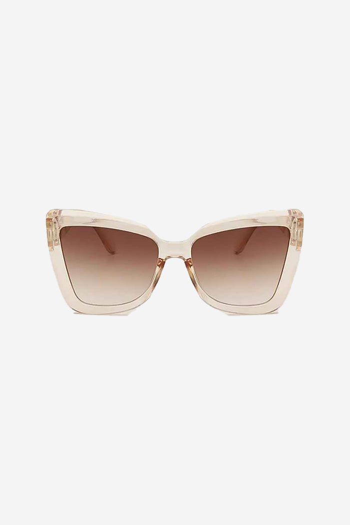 Oversized Cat-Eye Sunglasses with Interlocking Chain Temples – Beige